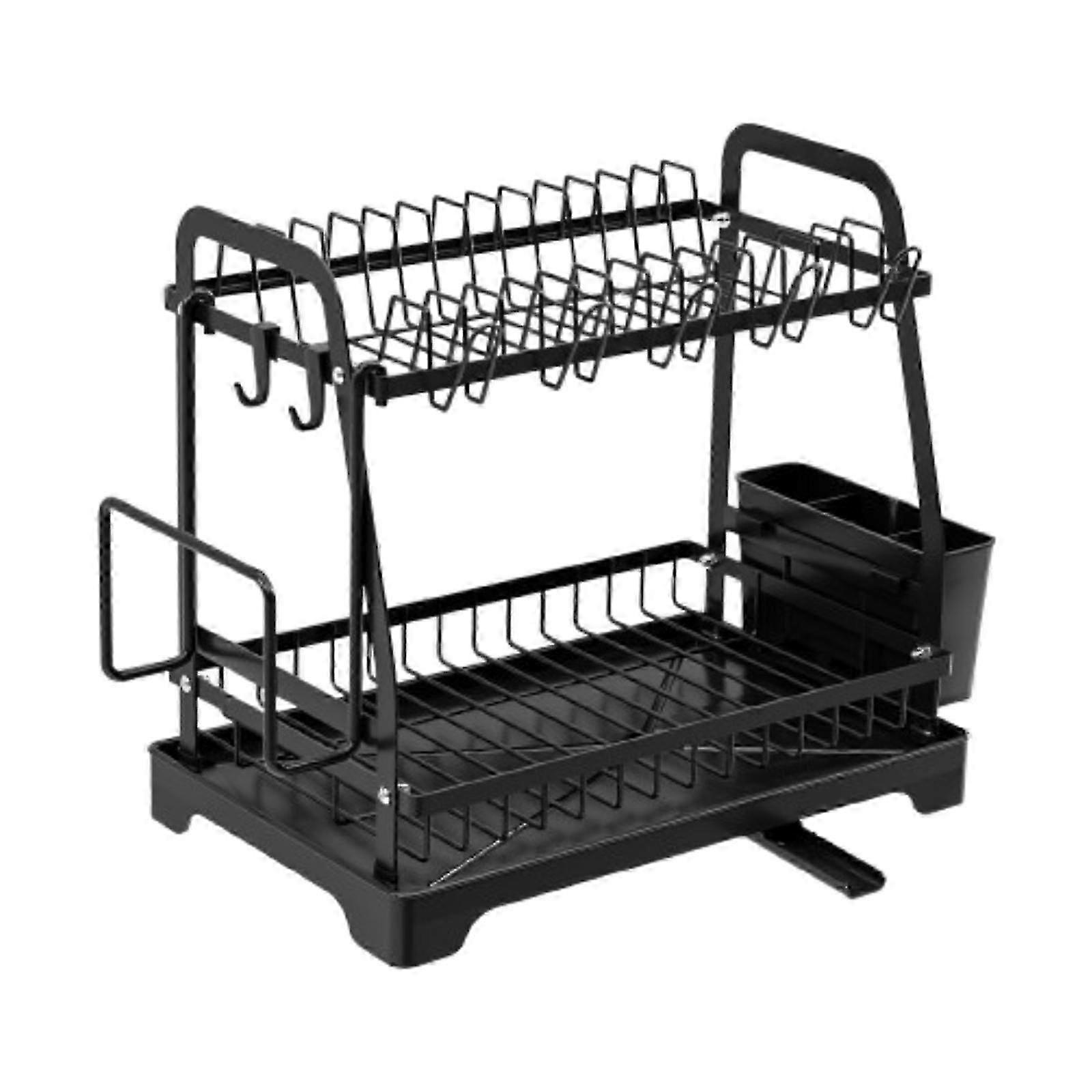 2-Tier Cup Dish Drying Rack with Utensil Holder for Restaurant Kitchen, Camping