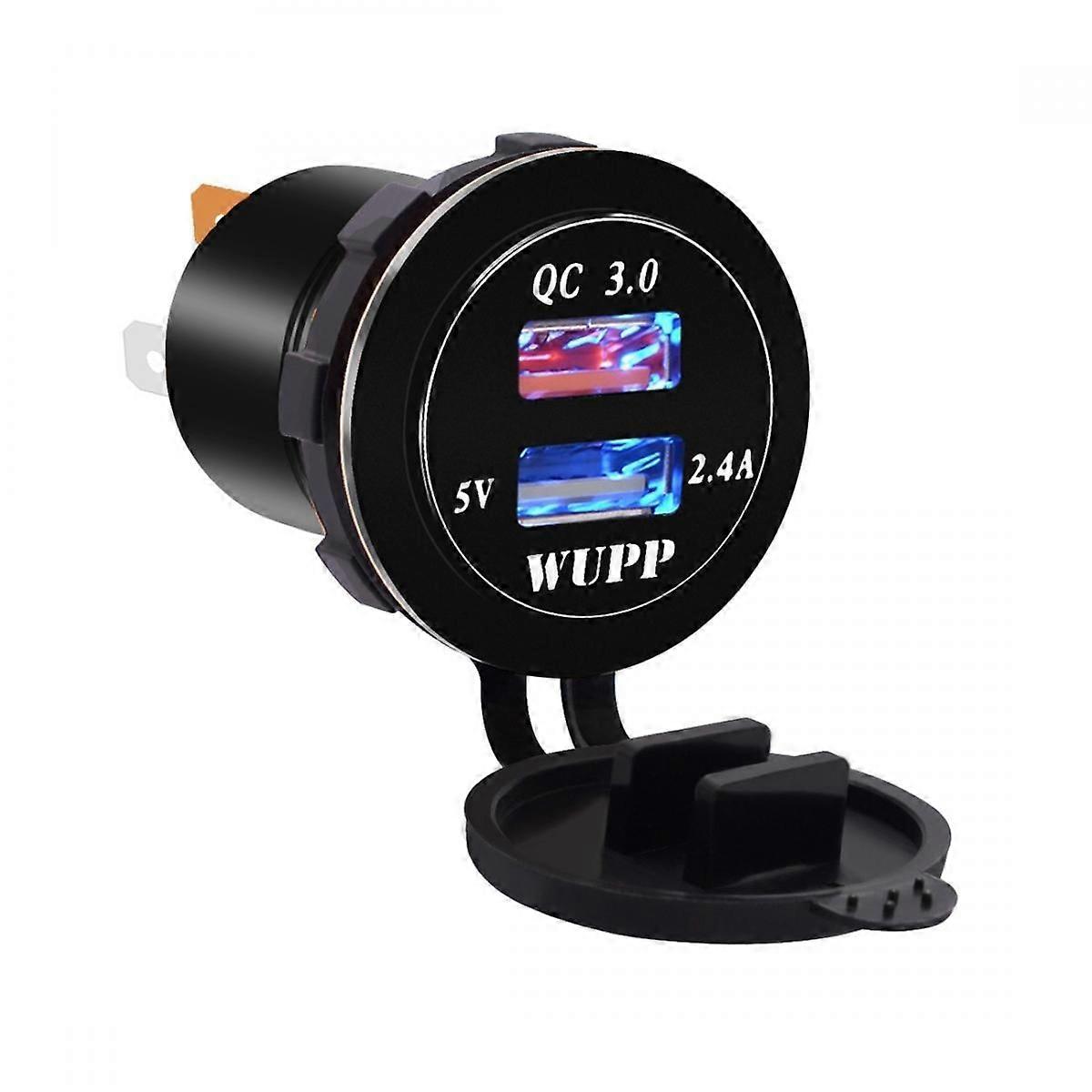 12V USB Outlet, Quick Charge 3.0 12V Socket USB Charger with LED Voltmeter and Power Switch, Waterproof Aluminum Car Charger Adapter