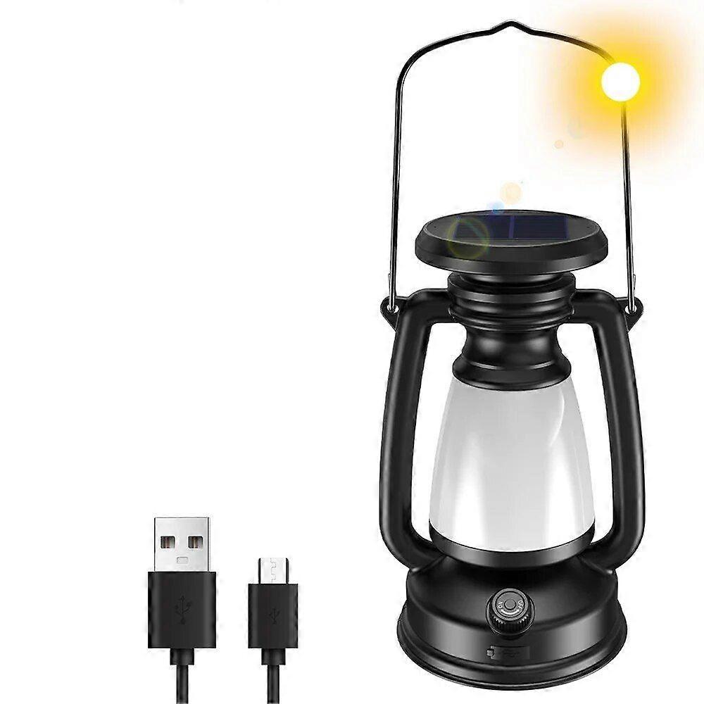 New Solar Retro Camping Lantern TYPE-C Rechargeable Multifunction Outdoor Waterproof Portable Hanging Tent Light Atmosphere Lamp