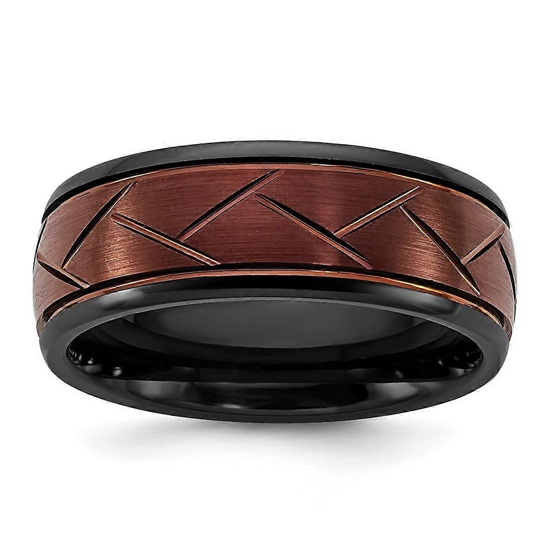 Ceramic Black Polished With Red Ip Plated Scratch Finish Grooved Center 8mm Anklet for Women