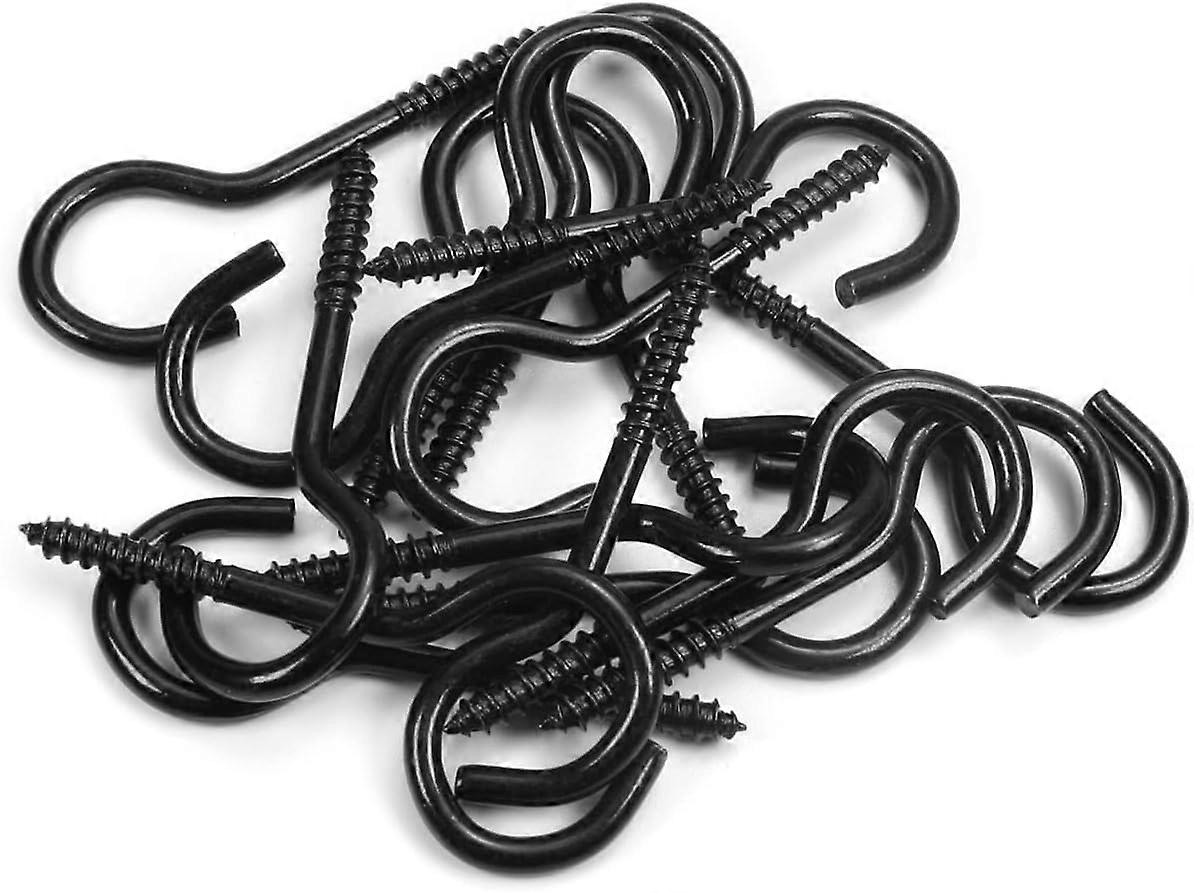 16Pcs Iron Screw-In Ceiling Hooks 2.17" Length for Hanging Plants Outdoor, Black Tone Eye Shape Ring Hooks