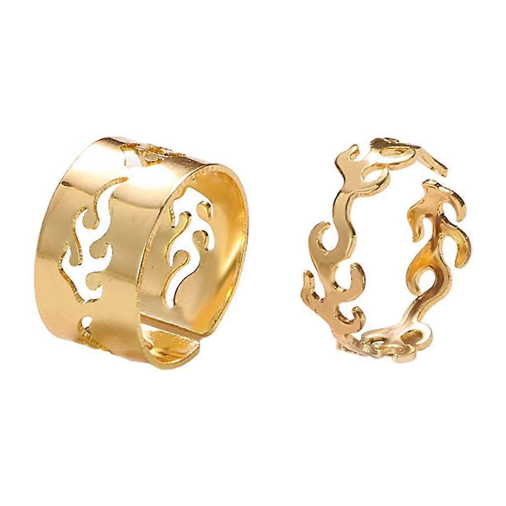 2x Adjustable Open Ring Vintage Flame Comfortable for Daily Fesvital Delicate