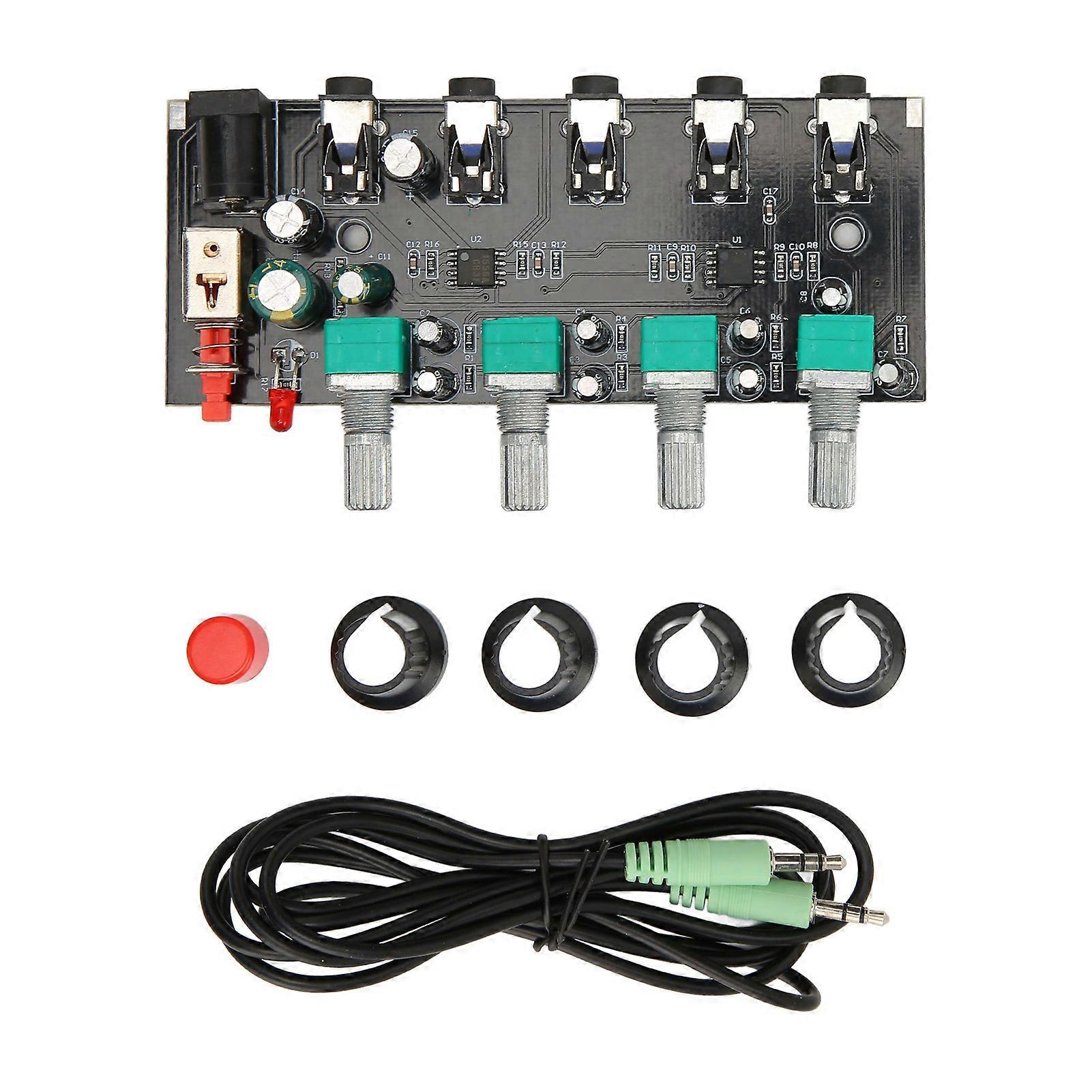 4 Way Stereo Board 4 In 1 Out Adjustable Volume DIY Sound Source Reverberator Driver Headphone Amplifier Mixer