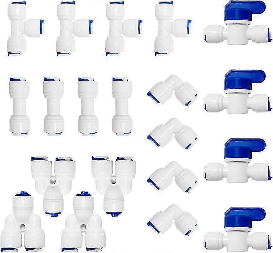 20 Pieces Water Filter Fitting, Water Inlet Pipe Universal Connection Set, (T + I + L + Y