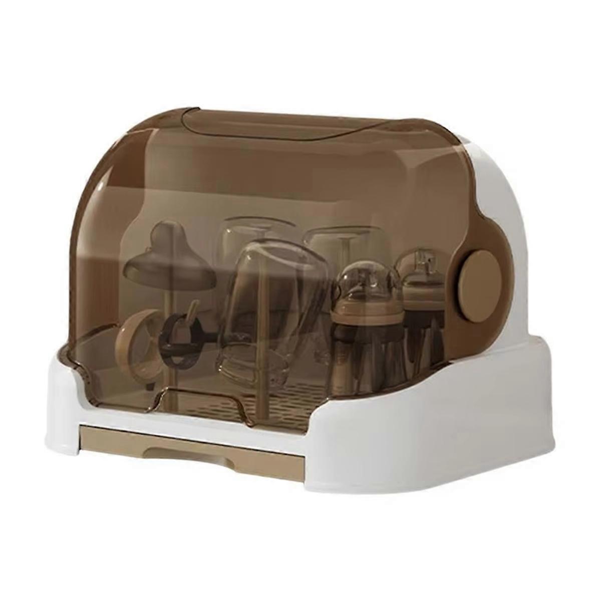 Portable Baby Bottle Drying Rack with Dustproof Lid, Brown
