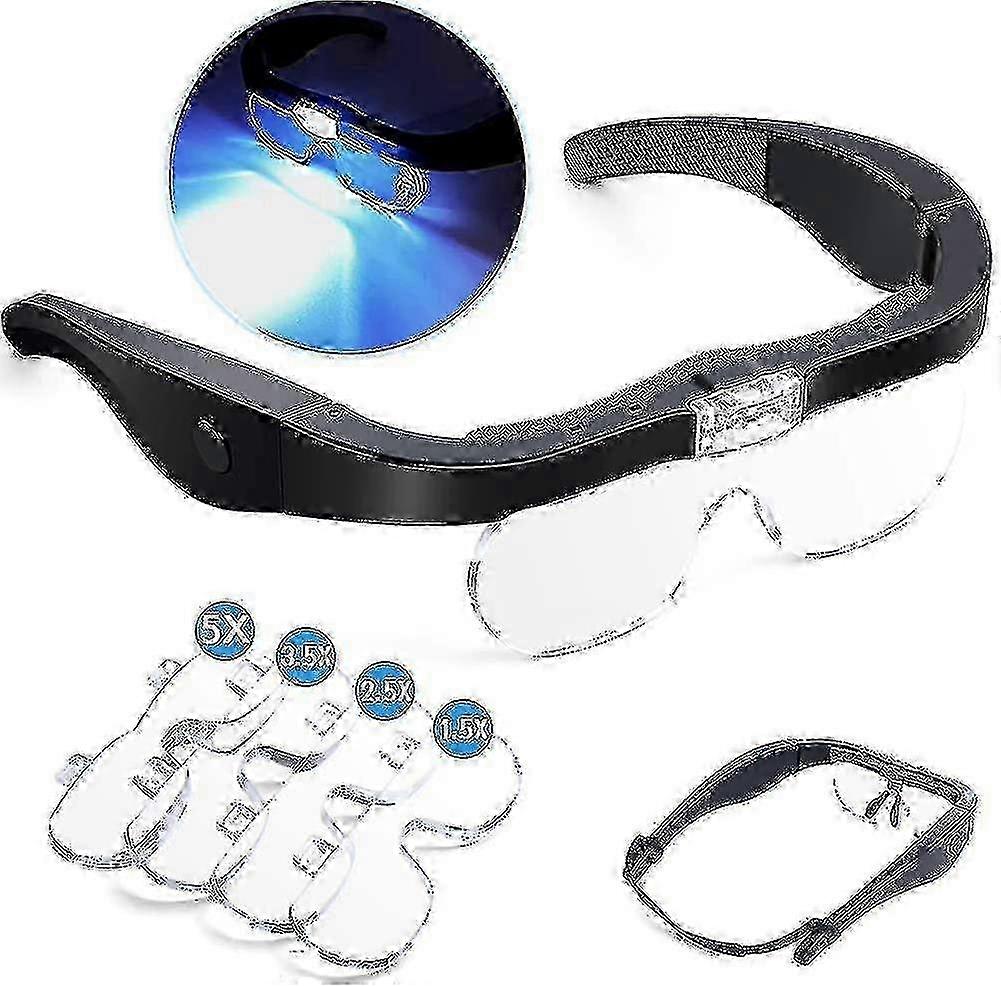 USB dobíjecí LED lupy se 2 světly, hands-free hlavová lupa