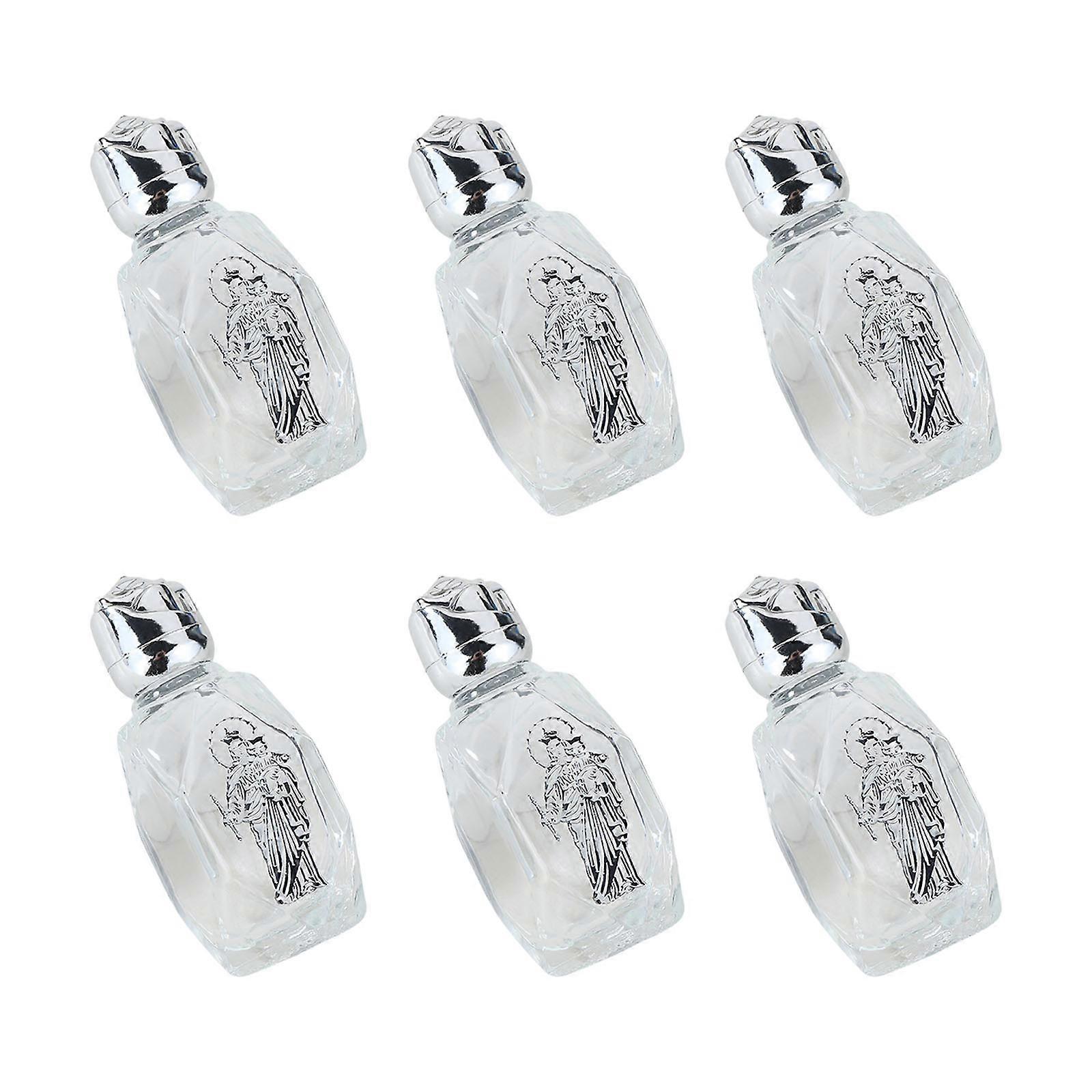 Pack Of 6 Glass Holy Water Bottles With Embossed Pattern for Baptisms Essential Oil Storage Dispenser Christian Decors