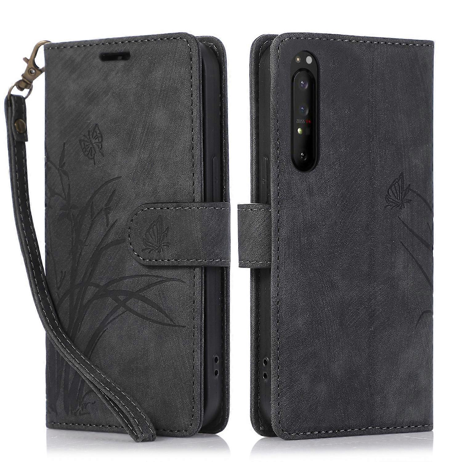 Orchid Butterfly Embossed Leather Phone Case