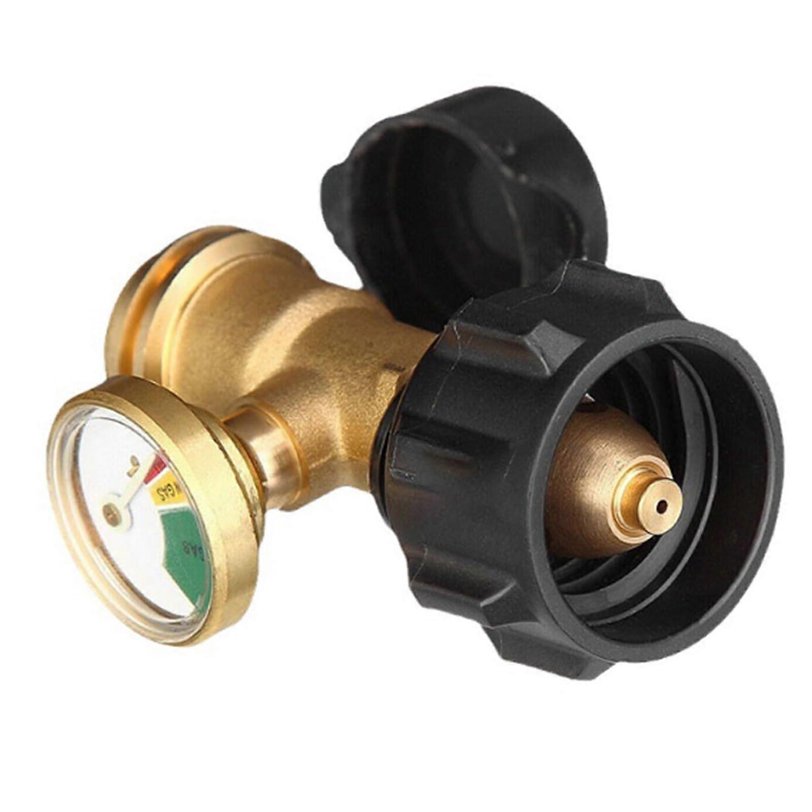 Propane Tank Adapter Brass Connection With Fluorescent Gauge For Outdoor Grill Leak-Proof Connection