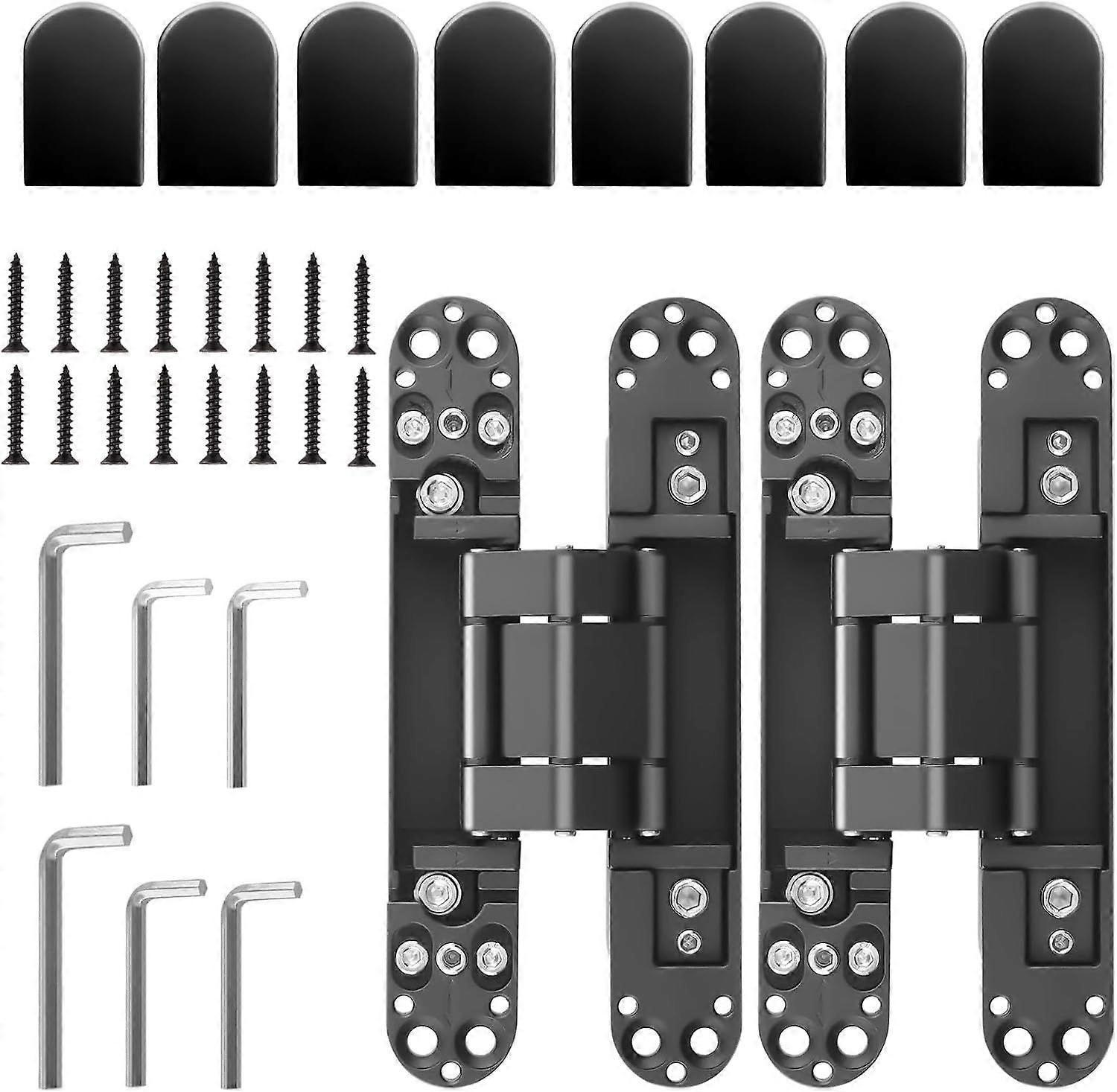 2Pcs Hidden Door Hinge, 7 Inch Invisible Hinges for Doors, 3 Way Adjustable &