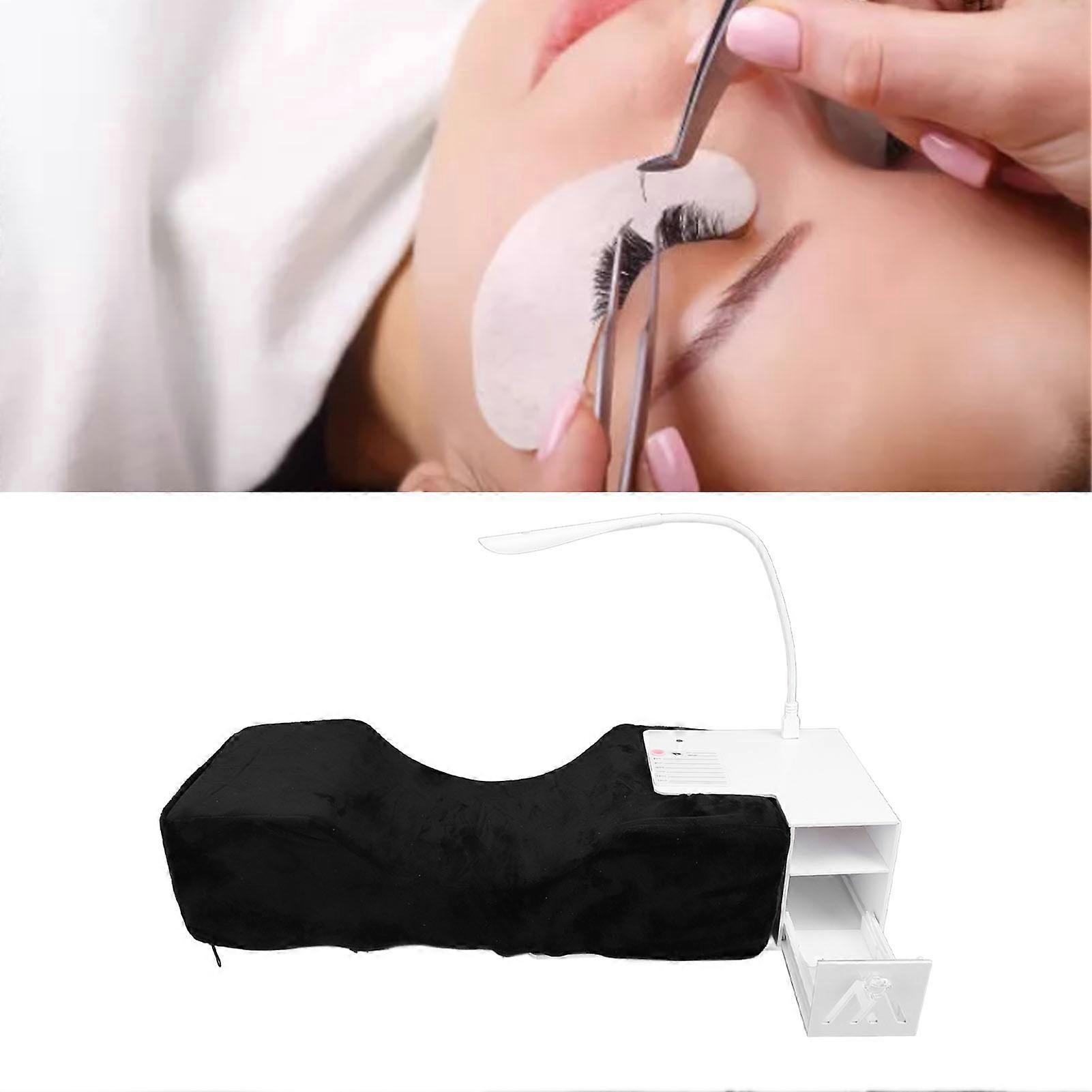 Eyelash Extension Pillow USB Powered LED Light Set Professional Ergonomic Black Flocking Eyelash Extension Neck Pillow Shelf Set for Eyelash Salon 