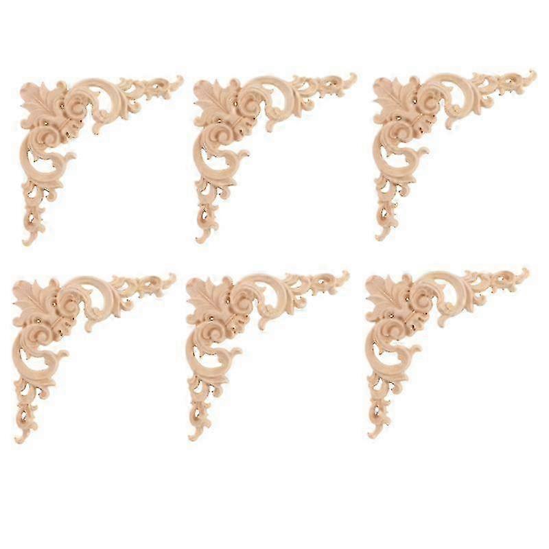 Set of 6 Wooden Carved Appliques Decorative Onlay Ornaments for Scene Layout Decor Enhancements