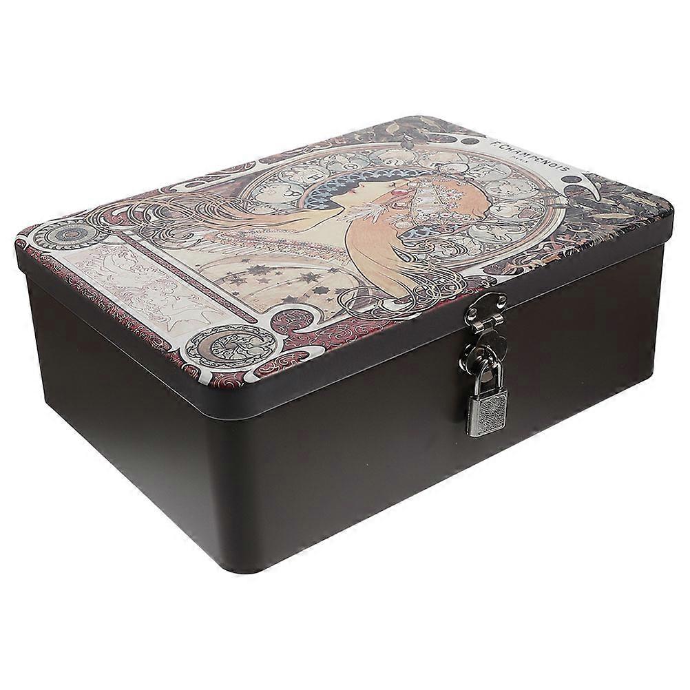 It sounds like you're describing or looking for a **small lockable tinplate storage box with a key**, often marketed as a **vintage style desktop
