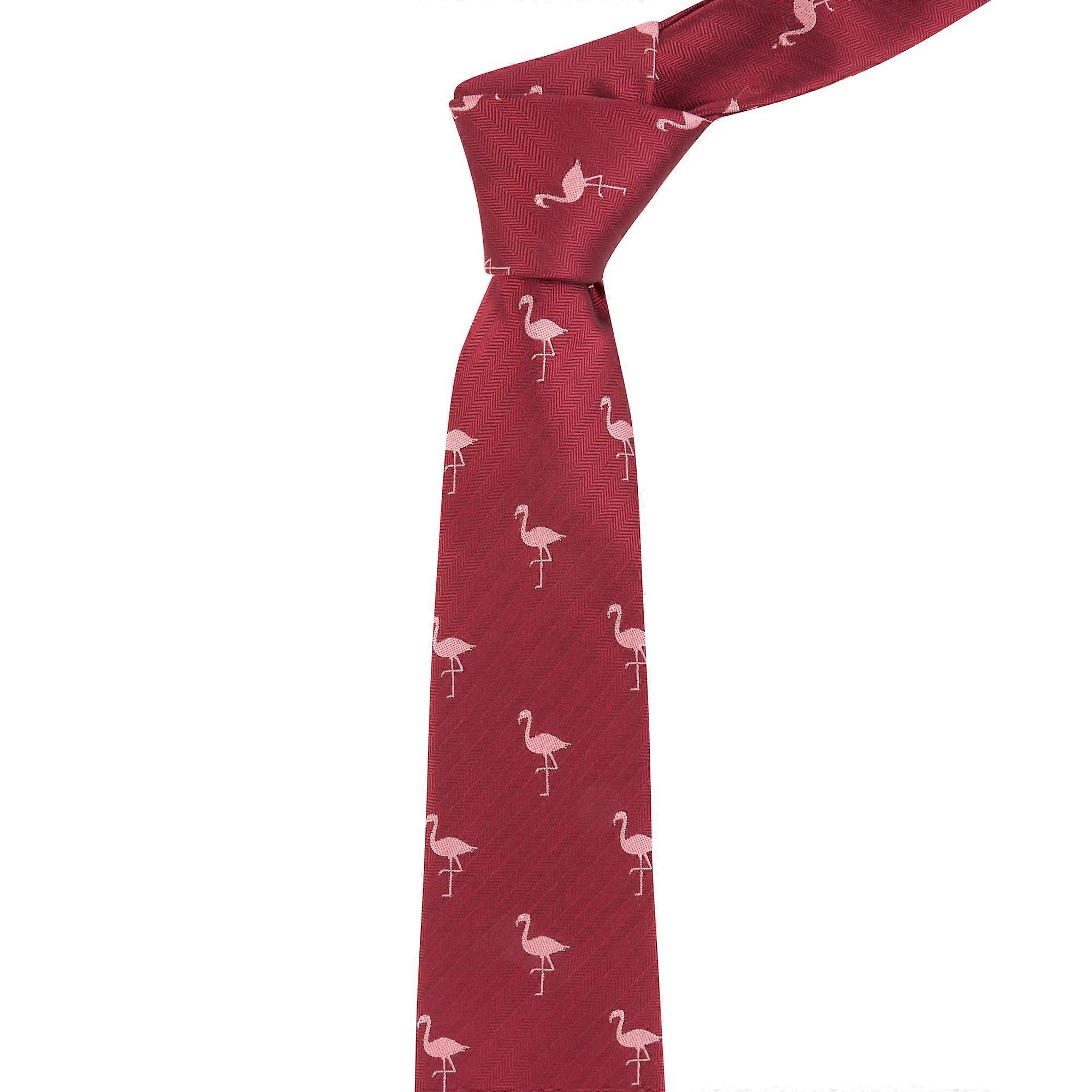 Burgundy Red Flamingo Herringbone Tie