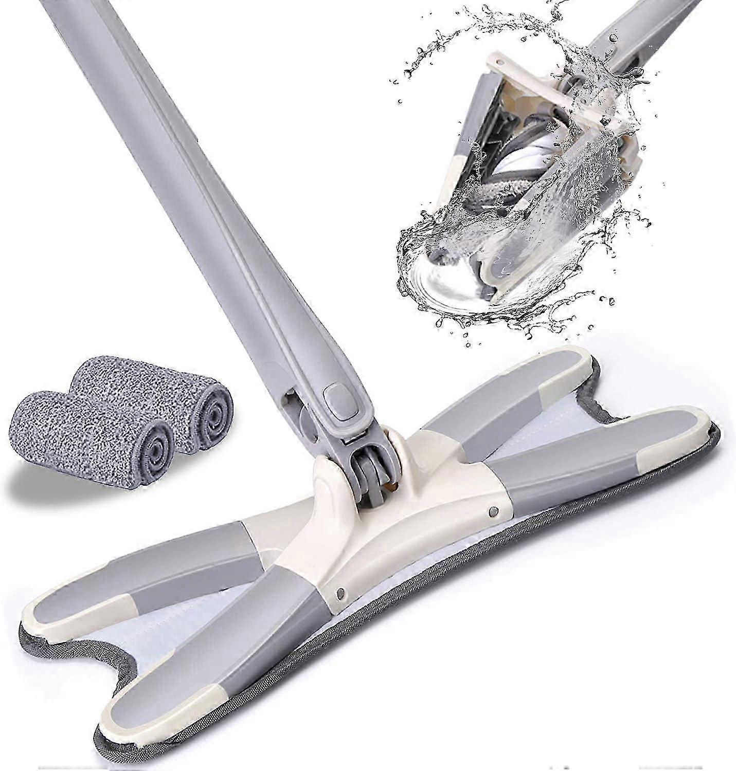 360° svingbar mikrofiber gulvmopp for trefliser, håndfri rengjøring, manuell klemme, husholdningsrengjøringsverktøy