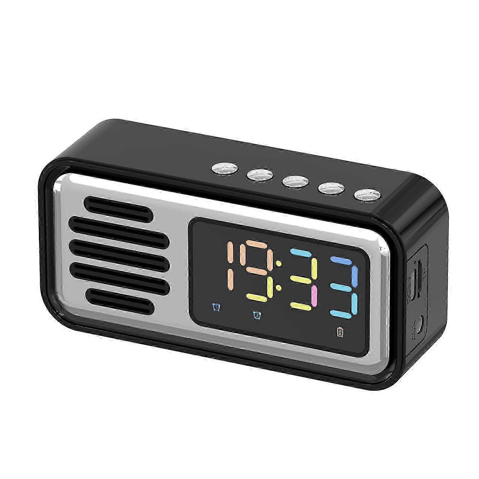 Portable Retro Bluetooth Speaker with LED Screen, Alarm Clock, Black & Silver