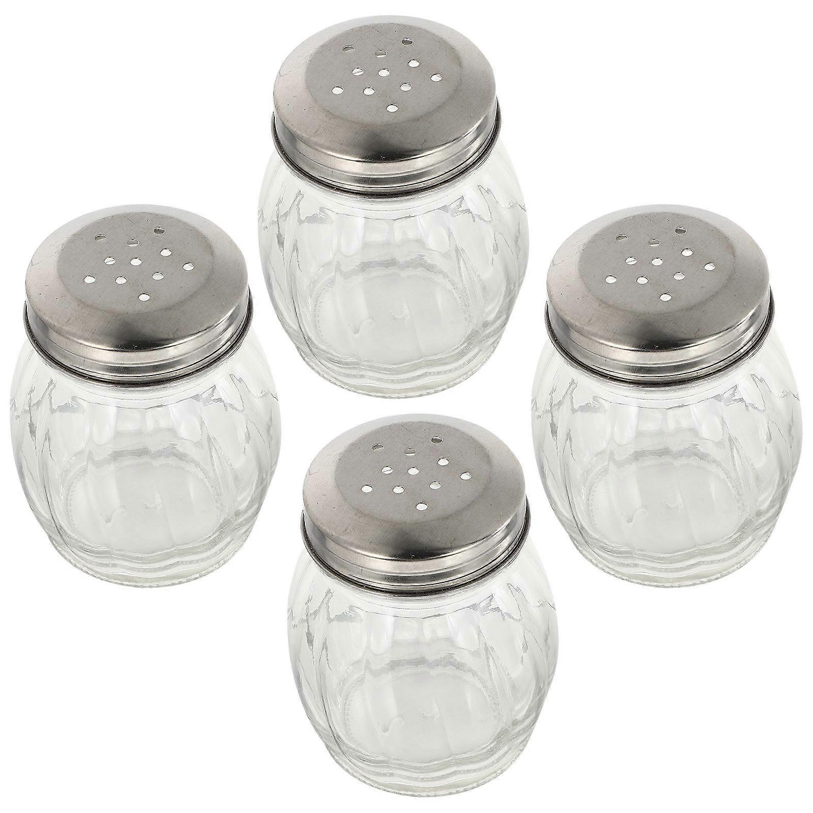 4pcs Transparent Glass Spice Holders with Easy Pour Lid for Kitchen Condiment Storage