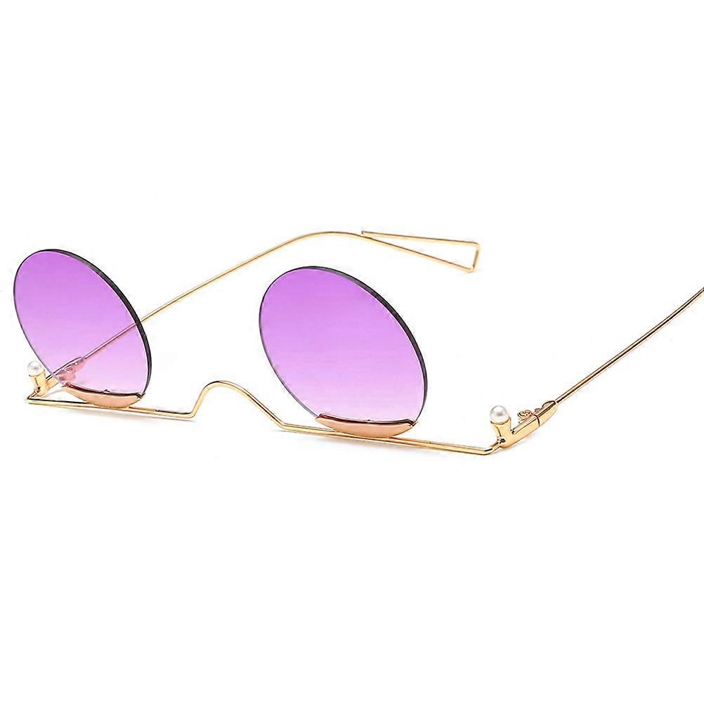 Gradient Light Violet Rimless Round Sunglasses Stylish Round Design For Users 1Set