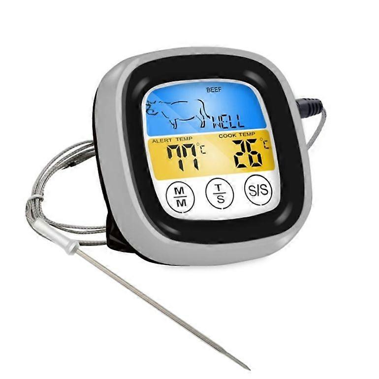 Silver black, handle waterproof probe, barbecue thermometer timer touch screen barbecue thermometer kitchen color screen food food meat alarm
