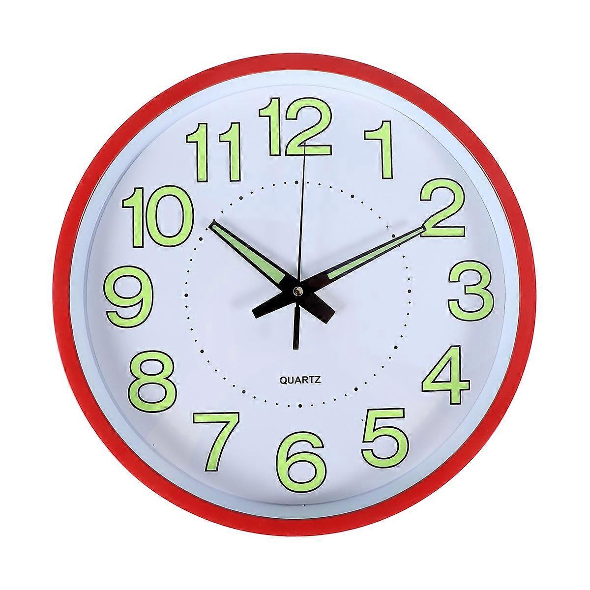 Wall Clock Decorative Simple Wall Clock With Silent Movement Luminous Red 30.00X30.00X4.20CM Accurate Time Keeping 1Set