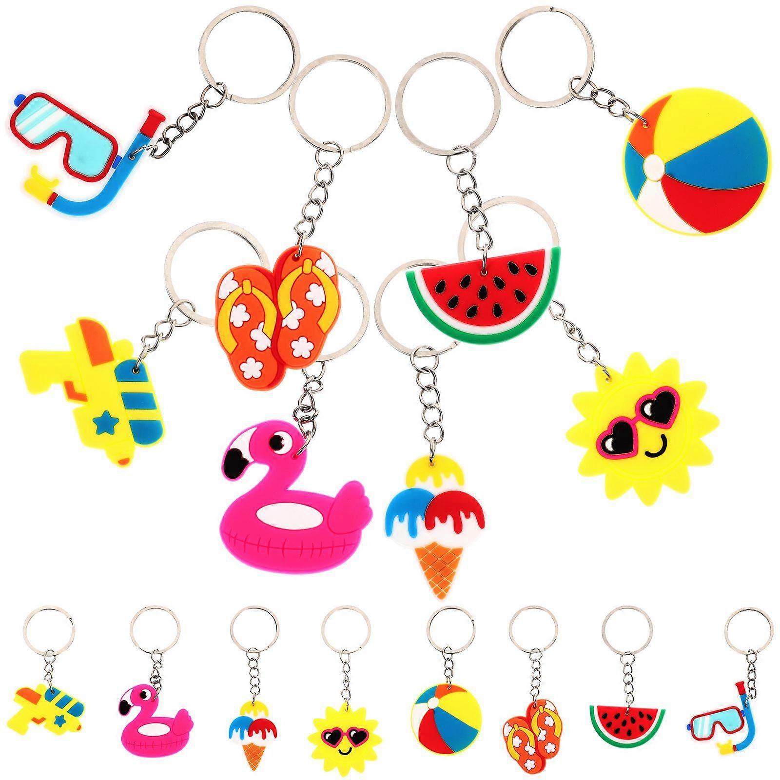 16pcs Summer Keychains Tropical Hawaiian Keychain Beach Style Keychains Hanging