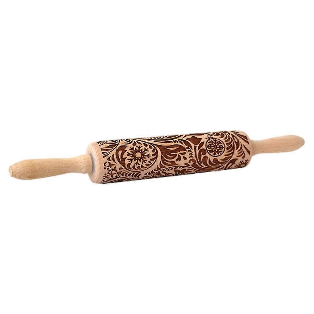 Pattern Embossed Rolling Pin Food-Grade Wood For Christmas Pastry Making Family Gathering 1Pcs