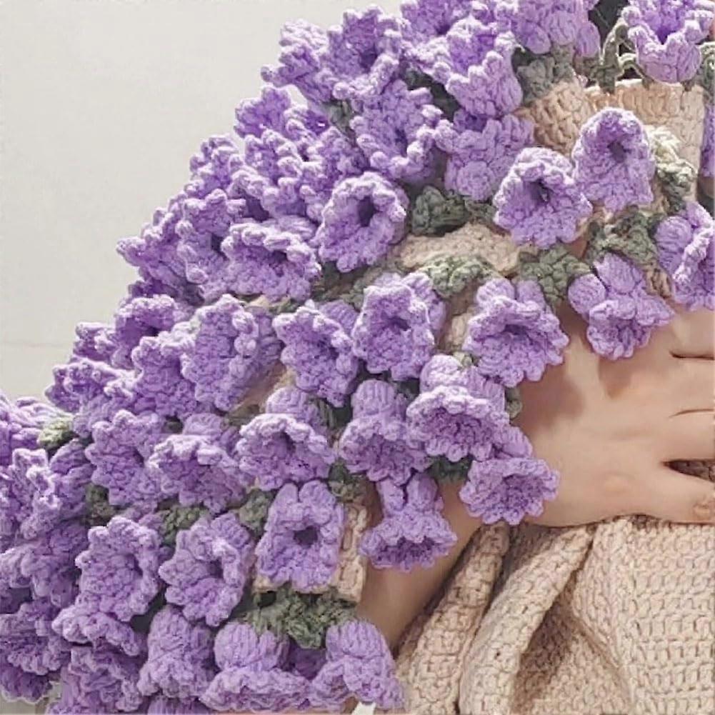 钩针花玫瑰花束毛毯手工制作,可折叠花束钩针毛毯