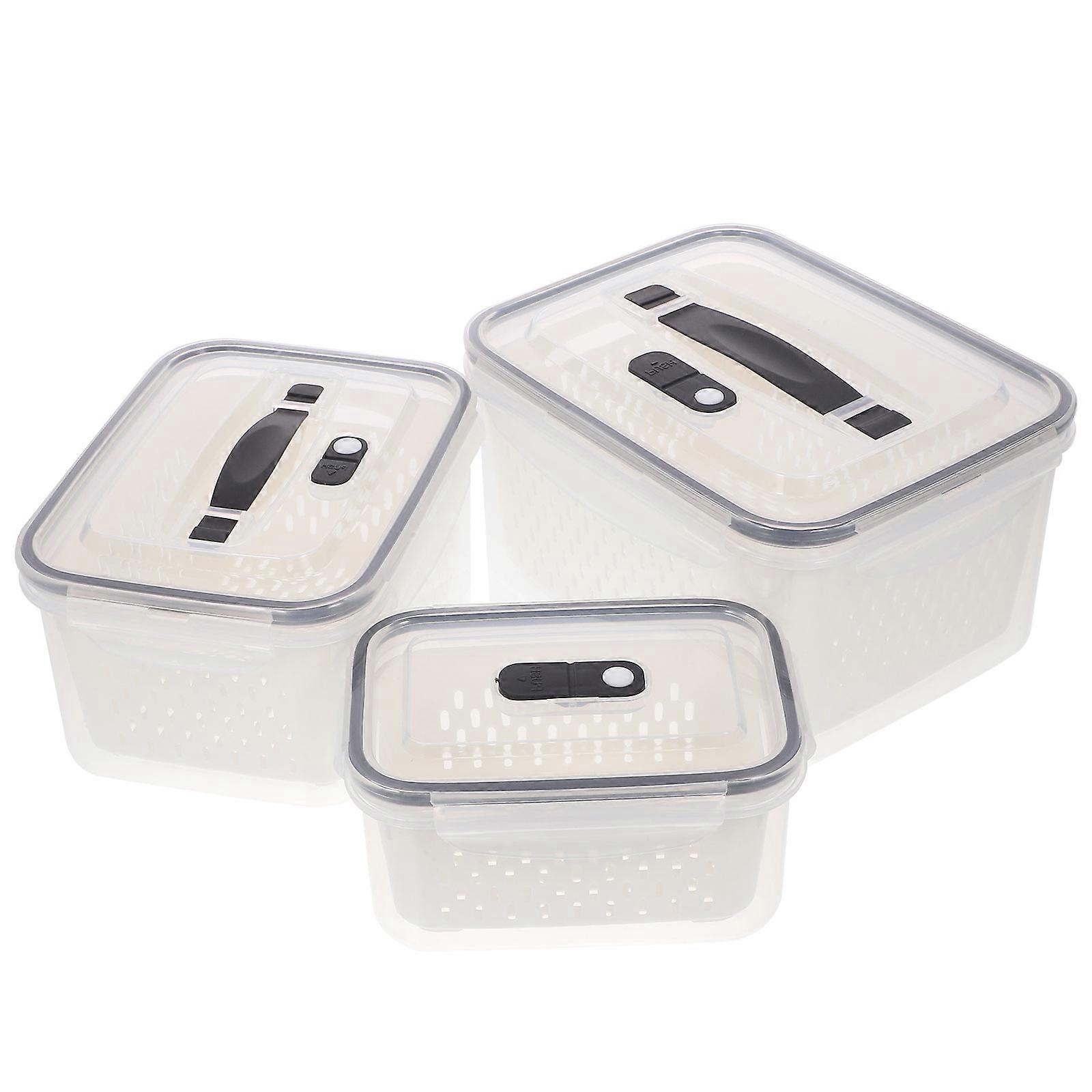 Fruit Vegetable Container Refrigerator Organizer Bin Food Storage Drainage Freshness Preservation 3Pcs White Rectangular Multi-layer Design