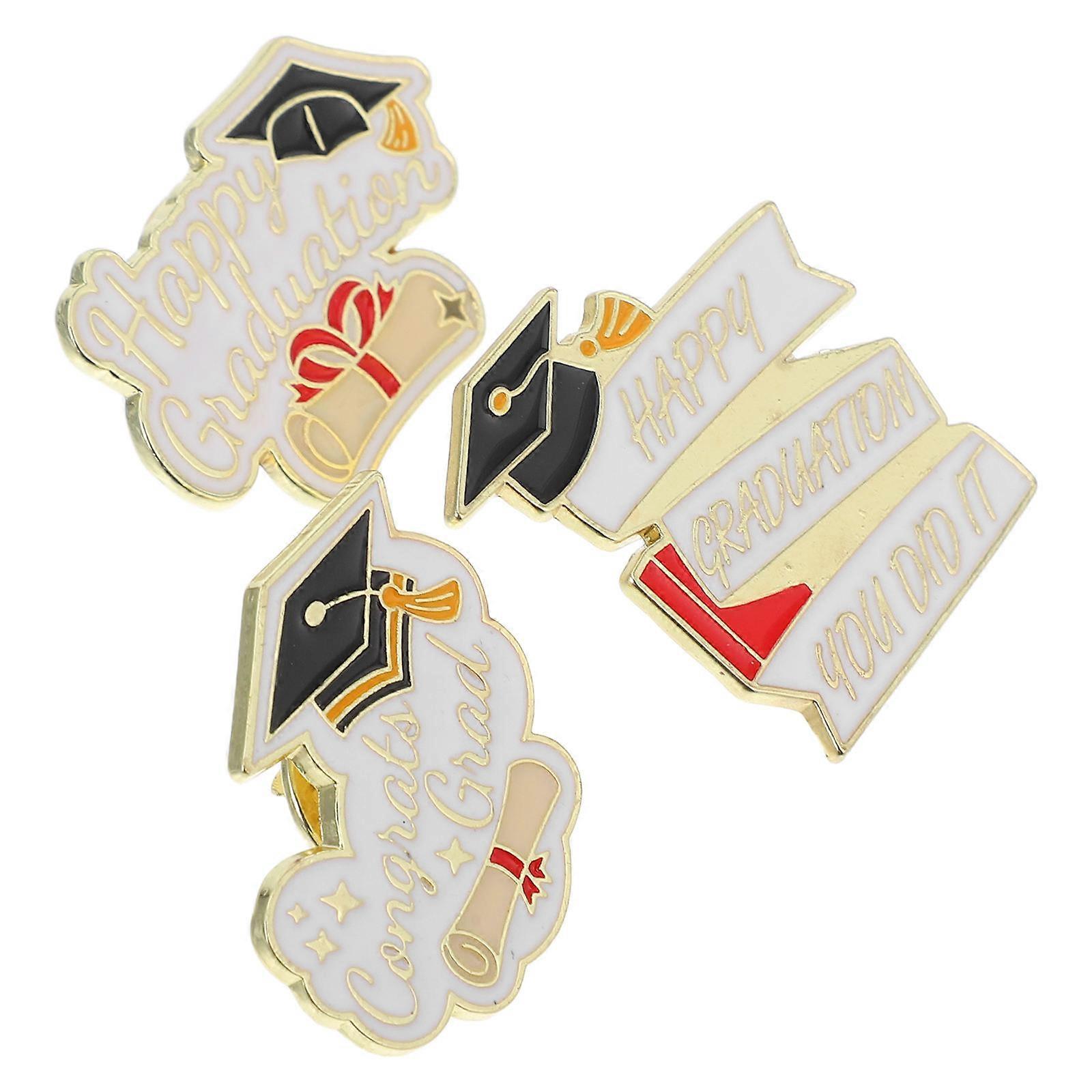Graduation Pin Enamel Graduation Brooch School College Graduates Multi Color Zinc Alloy Decorative 3Pcs