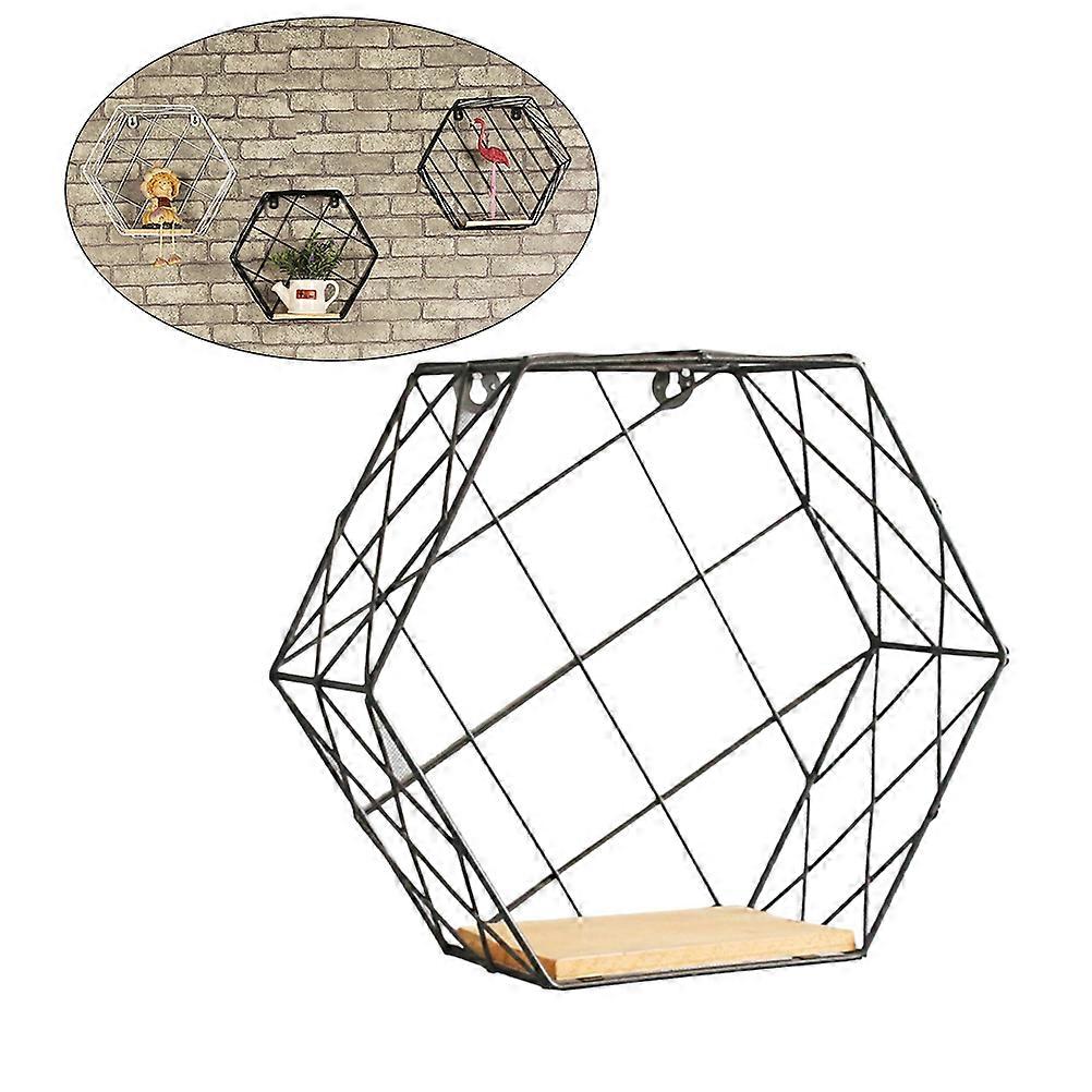 Wall Storage Rack Hexagonal Shelf Iron Hanging Display Organizer Home Decoration Black S 9.1X7.9X3.9in 1Set