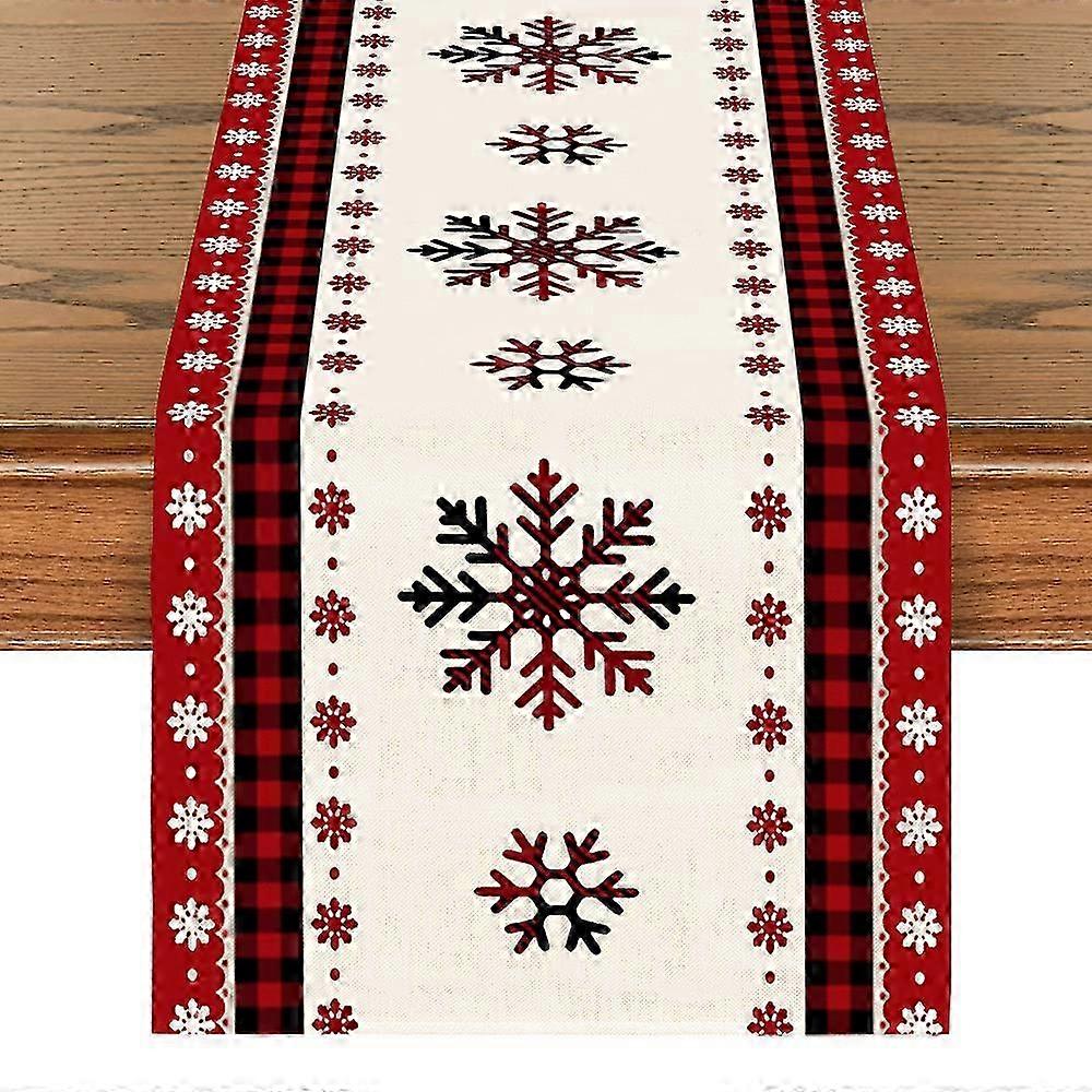 Linen Christmas Table Runner with Snowman Design for Festive Dining Decor