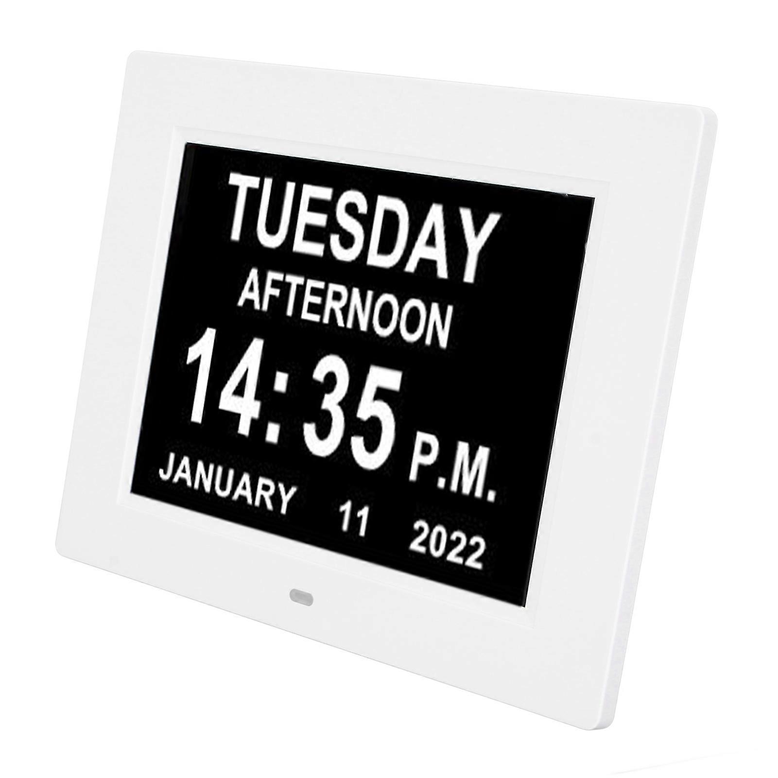8 Inch Digital Day Clock Large LCD Screen 8 Alarm Options Brightness Adjustable Digital Calendar Alarm Clock 100‑240V UK Plug 