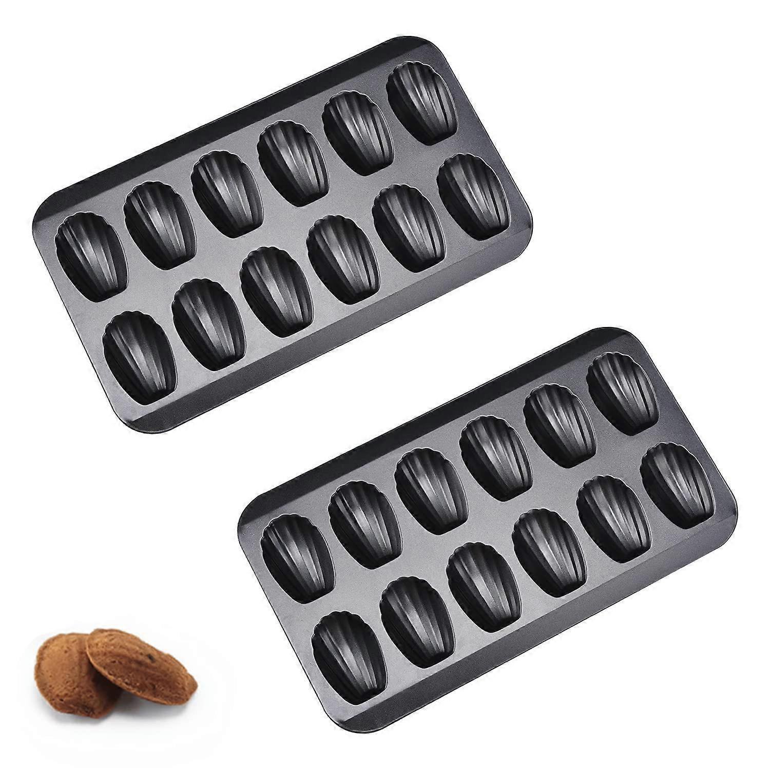 Madeleine Baking Mould Non-Stick Coating Mini Shell Cake Tray 12 Cavities 40 x 22 cm Pack of 2 for Muffins and Desserts