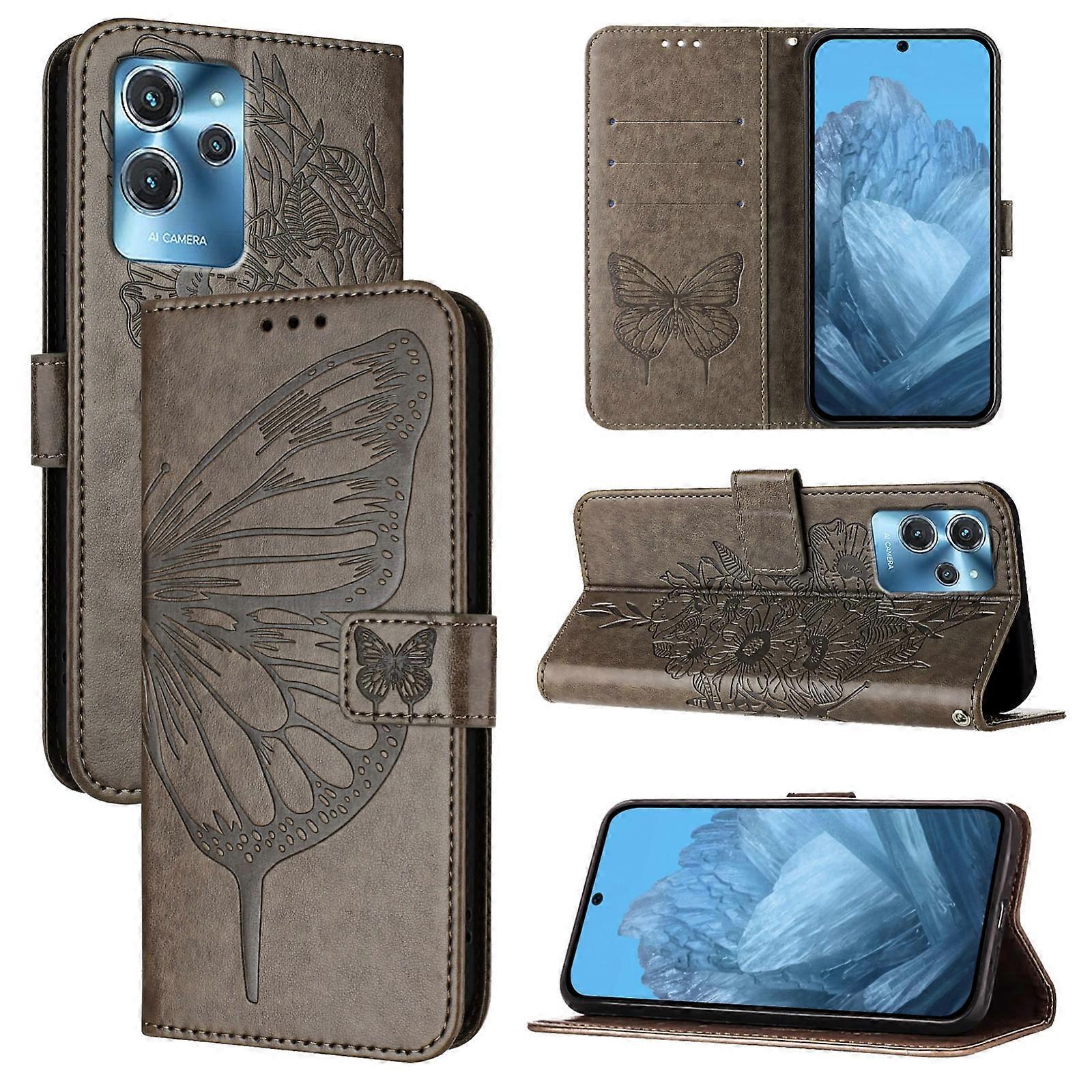 Coque de téléphone en cuir papillon gaufré