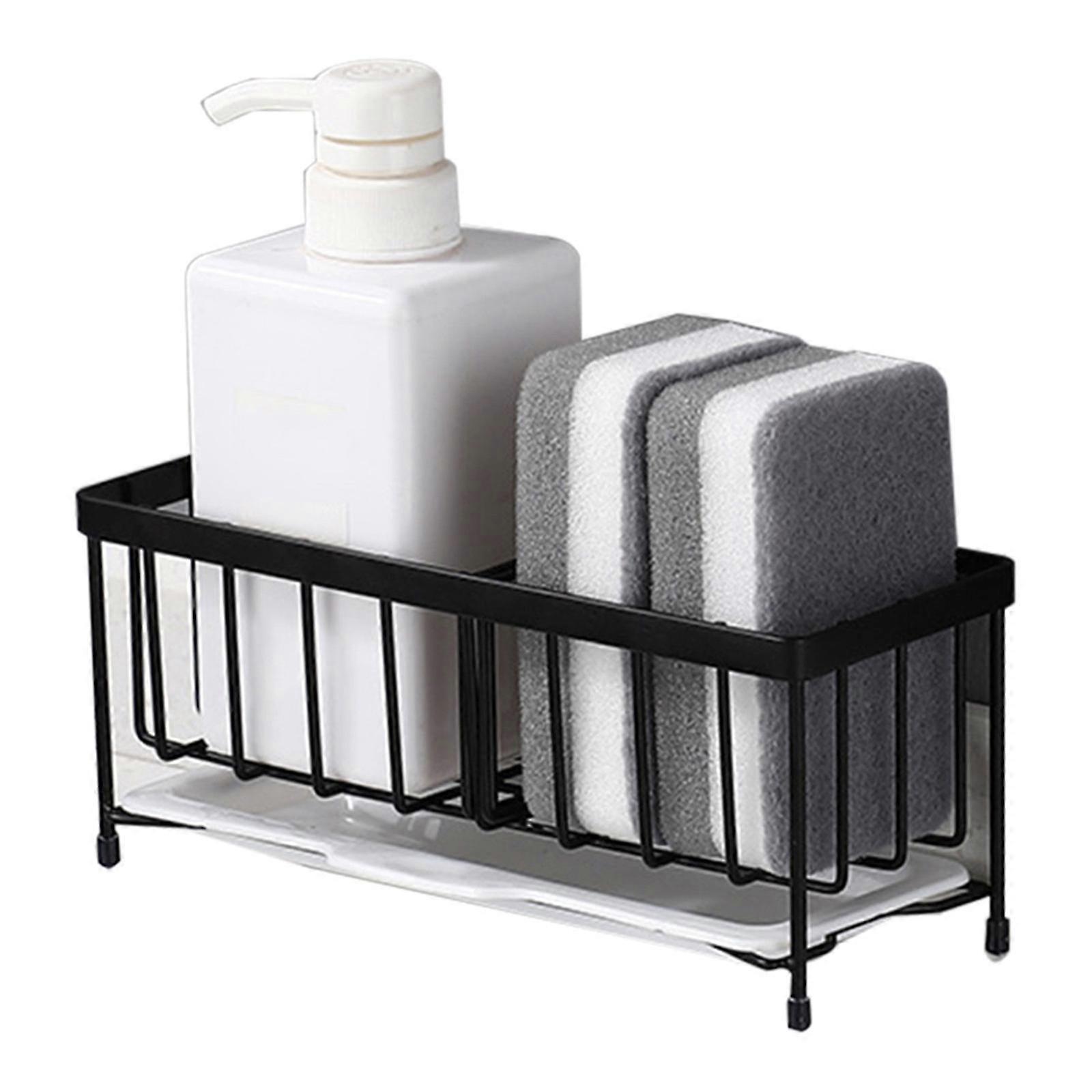 Upgraded Black 304 Stainless Steel Countertop Sponge Wire Ball Drain Basket Sink Detergent Storage Rack
