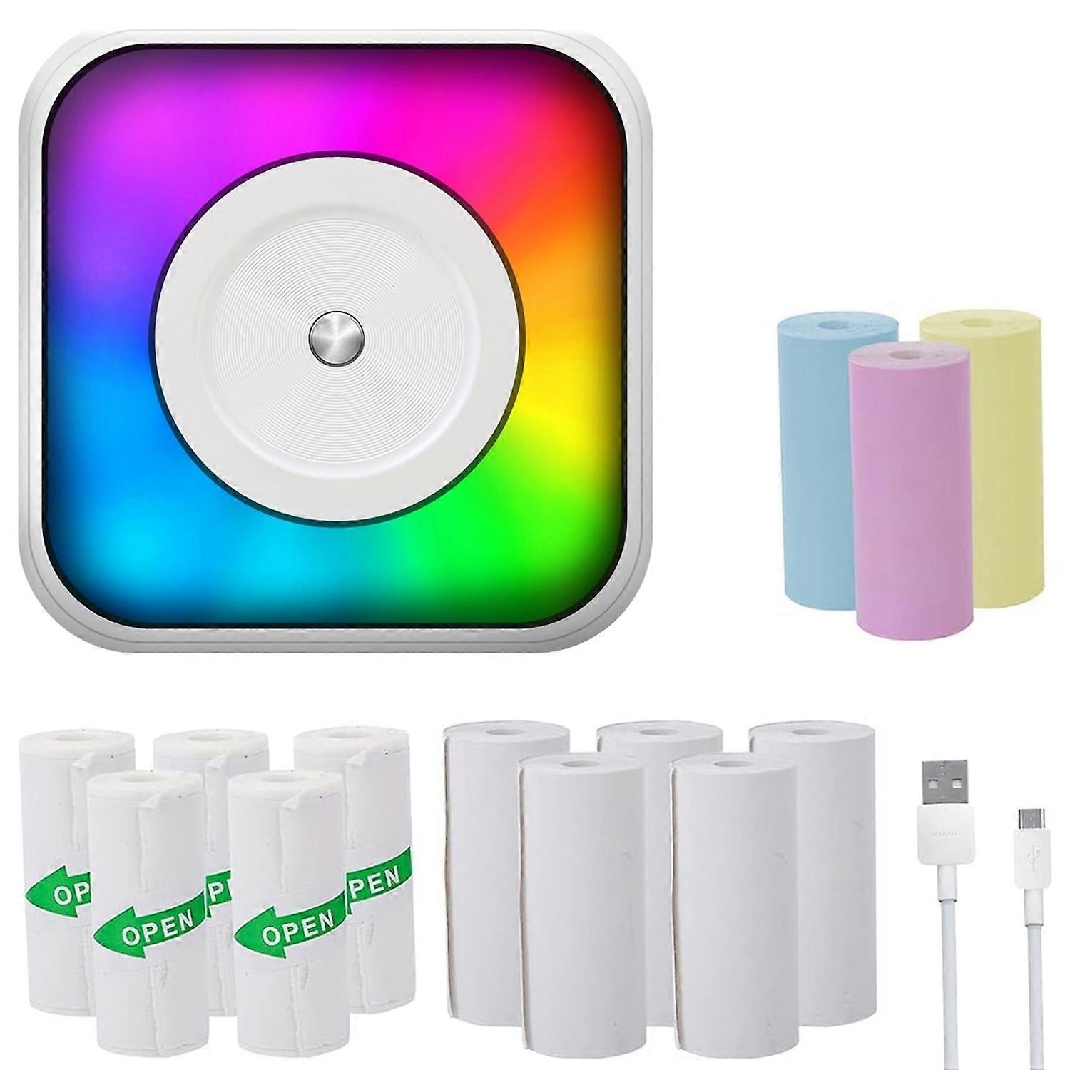 RGB Light Mini Printer with 5 Paper+5 Stickers+3 Color Paper