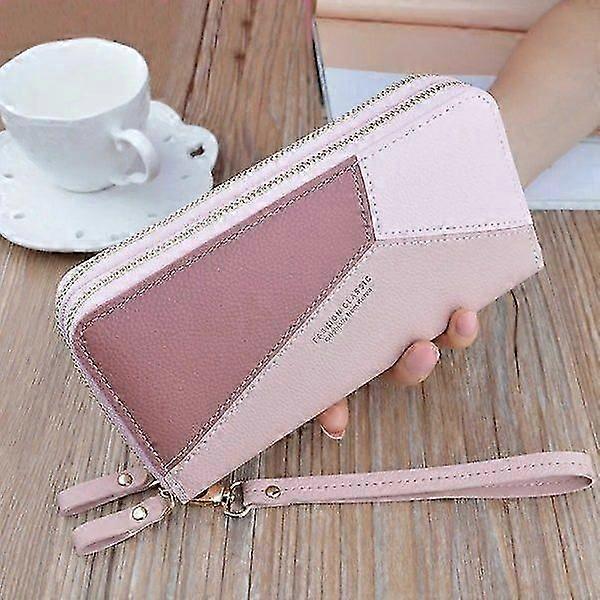 محفظة - سيدات سحاب مزدوج محفظة - محفظة كبيرة وردي