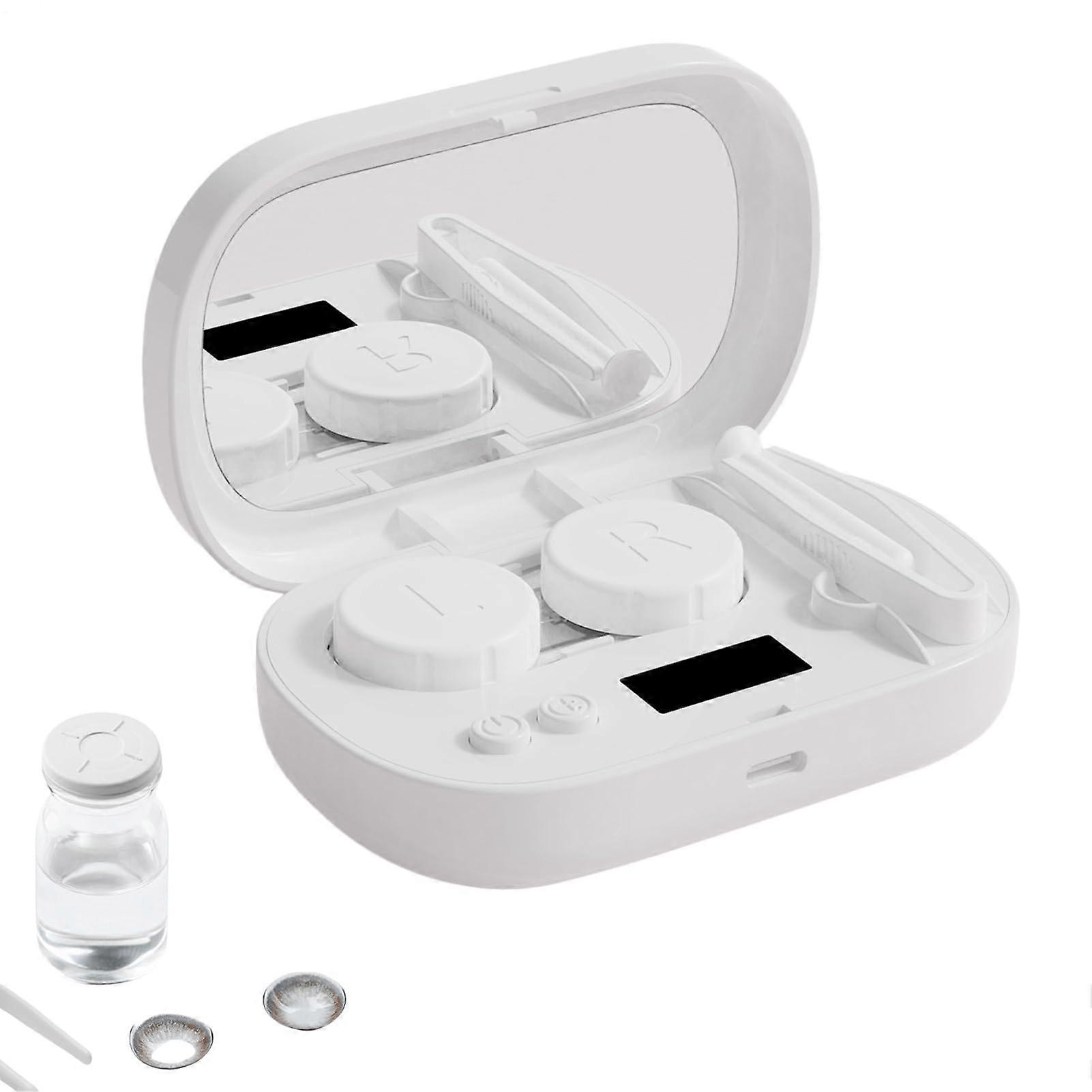 Soft Lens Cleaner Machine, Ultrasonic Cleaner, 5-Mode Rechargeable Intelligent Lens Washer, Compact Soak Case, White