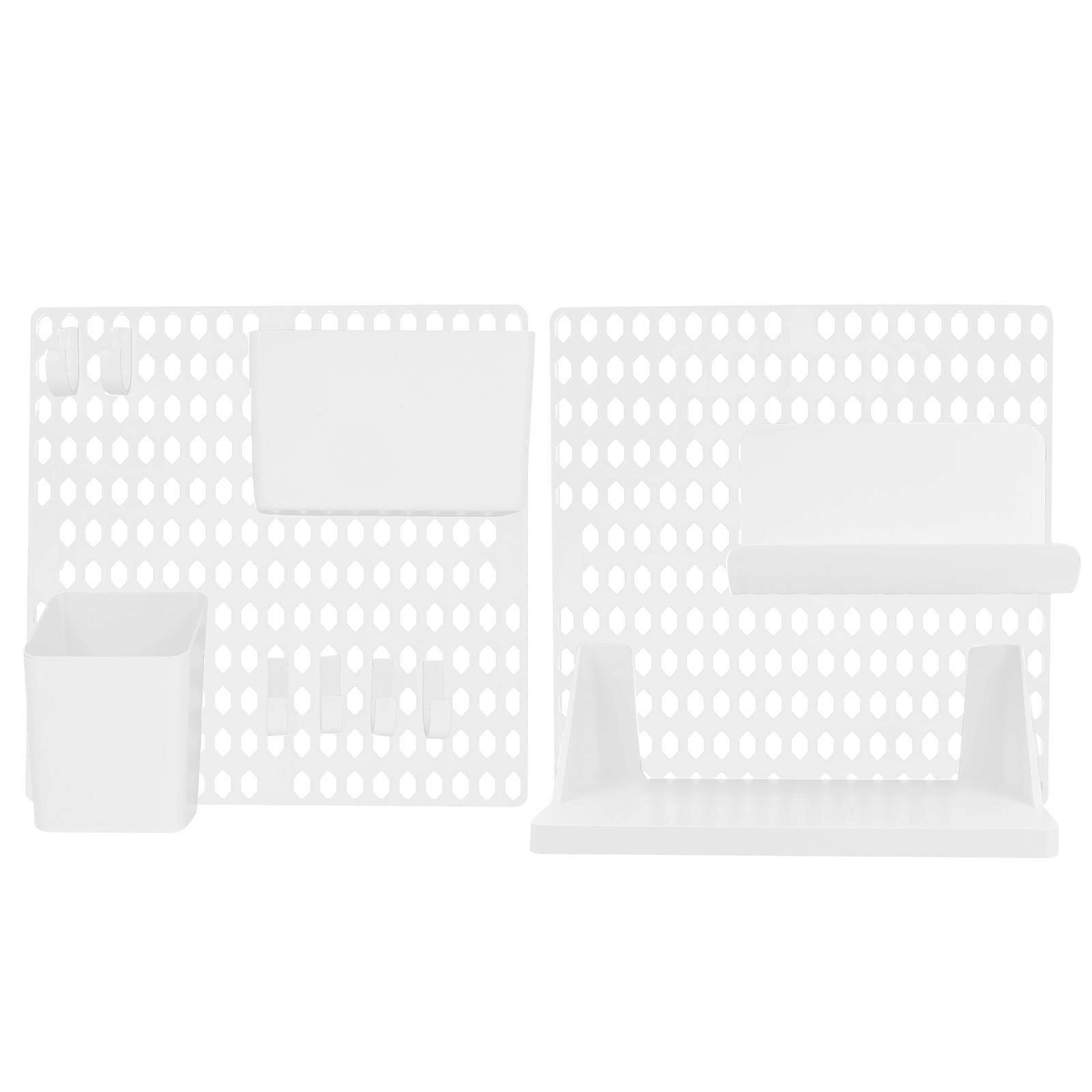 Adhesive Pegboard Storage Shelf Wall Organizer with Punch Design DIY Combination Kit Including Hanging Hooks and Storage Box for Home, Office,