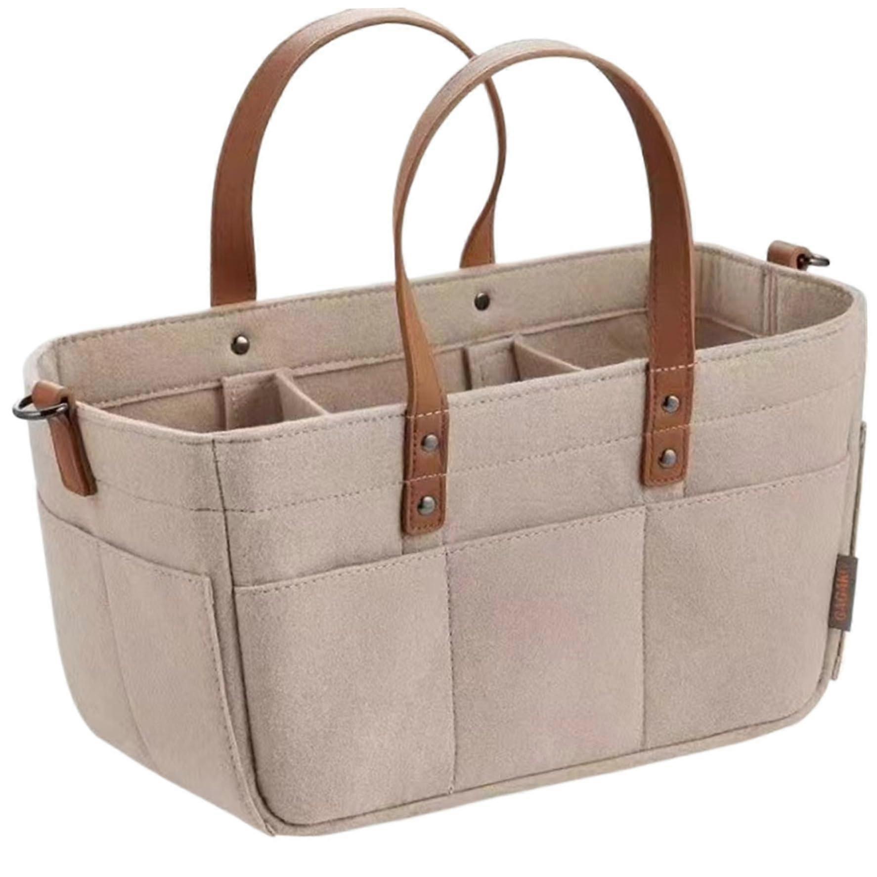 Baby Nappy Caddy Portable Organizer Felt Bag for Nursery, Foldable Khaki Baby Basket, Durable Changing Table Storage for Diapers and Wipes