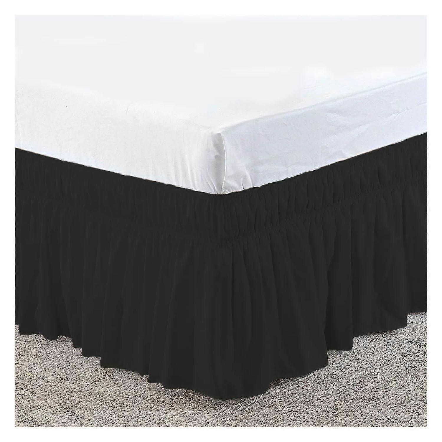 King Size Bed Skirt Dust Ruffle Fit Bedspread Adjustable Elastic Belt 40 cm (Black)
