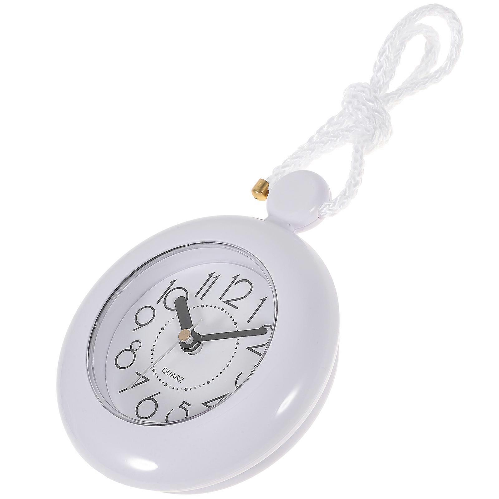 Water Resistant White Hanging Bathroom Clock, Small Digital Shower Rope Pendant without Battery
