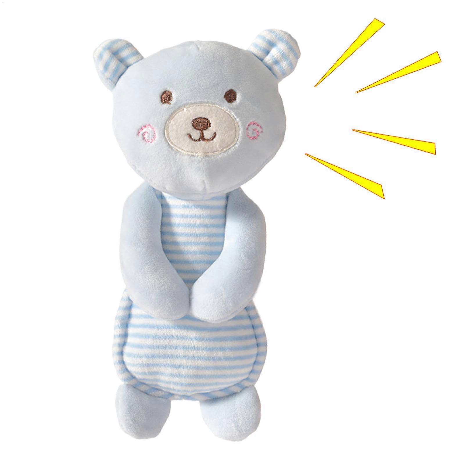 Plush rattles, plush clappers for babies Soft baby animal rattle Cute plush shaker rabbit bear duck shape for kids, plush baby handle toy blue