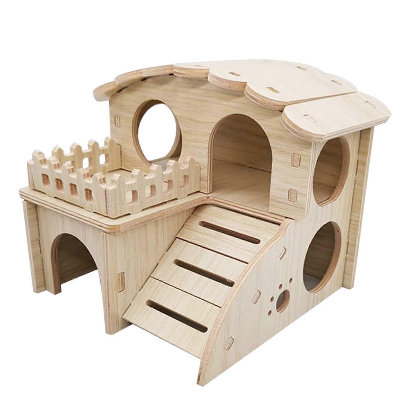 Hamster House Wood Hideout Toy Connection Villa Design With Exercise Bridge Platform Fun Living Nest For Small Pets