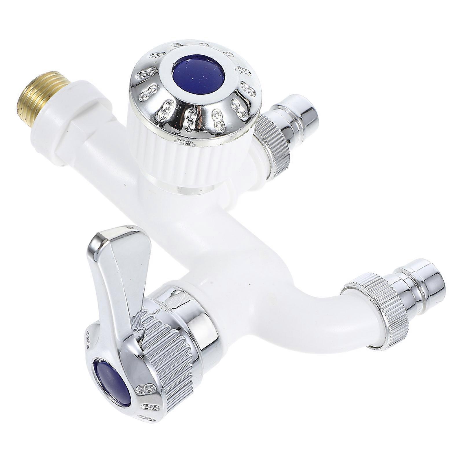 Washing Machine Faucet with Dual Outlets for Home Use White ABS and Metal Efficient Laundry Room Accessory 2 outlets