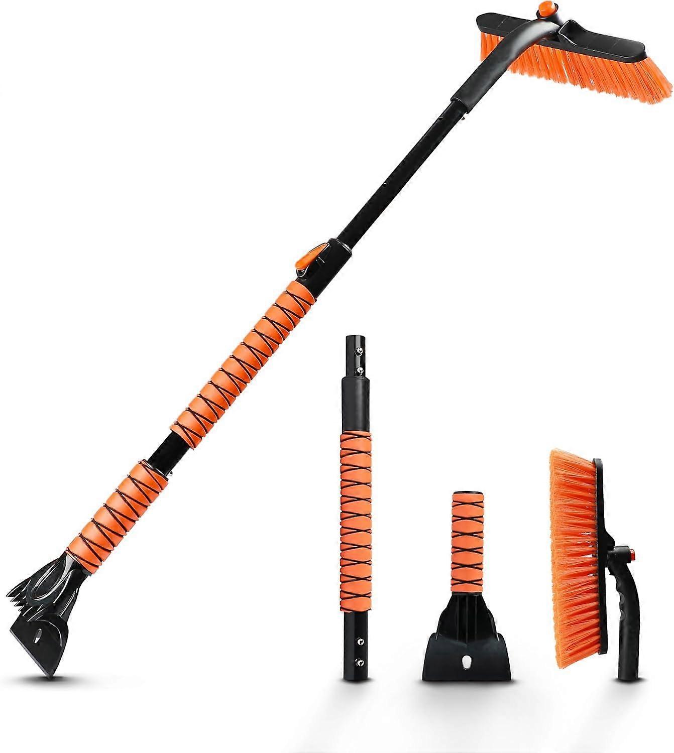 Extendable Ice Scraper with 360° Rotating Snow Brush, Car Brush (Orange)