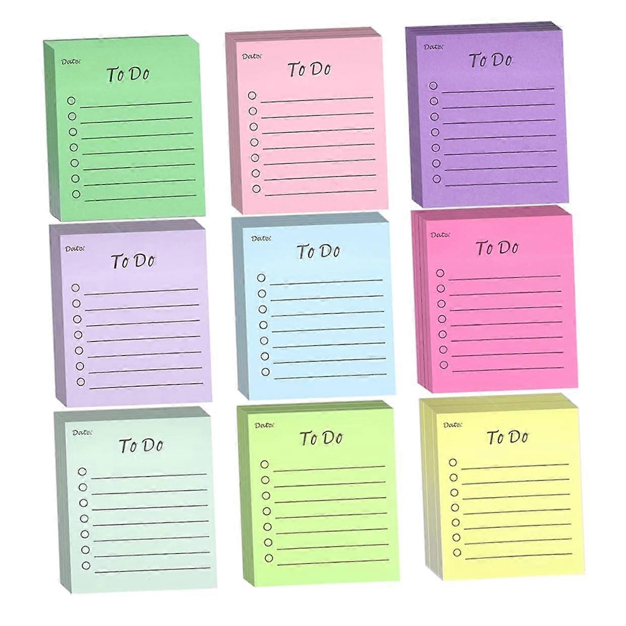 9-Piece Fluorescent Self-Adhesive Memo Pad Set For Office, School, And Home - Portable Neon Sticky Notes For Reminders