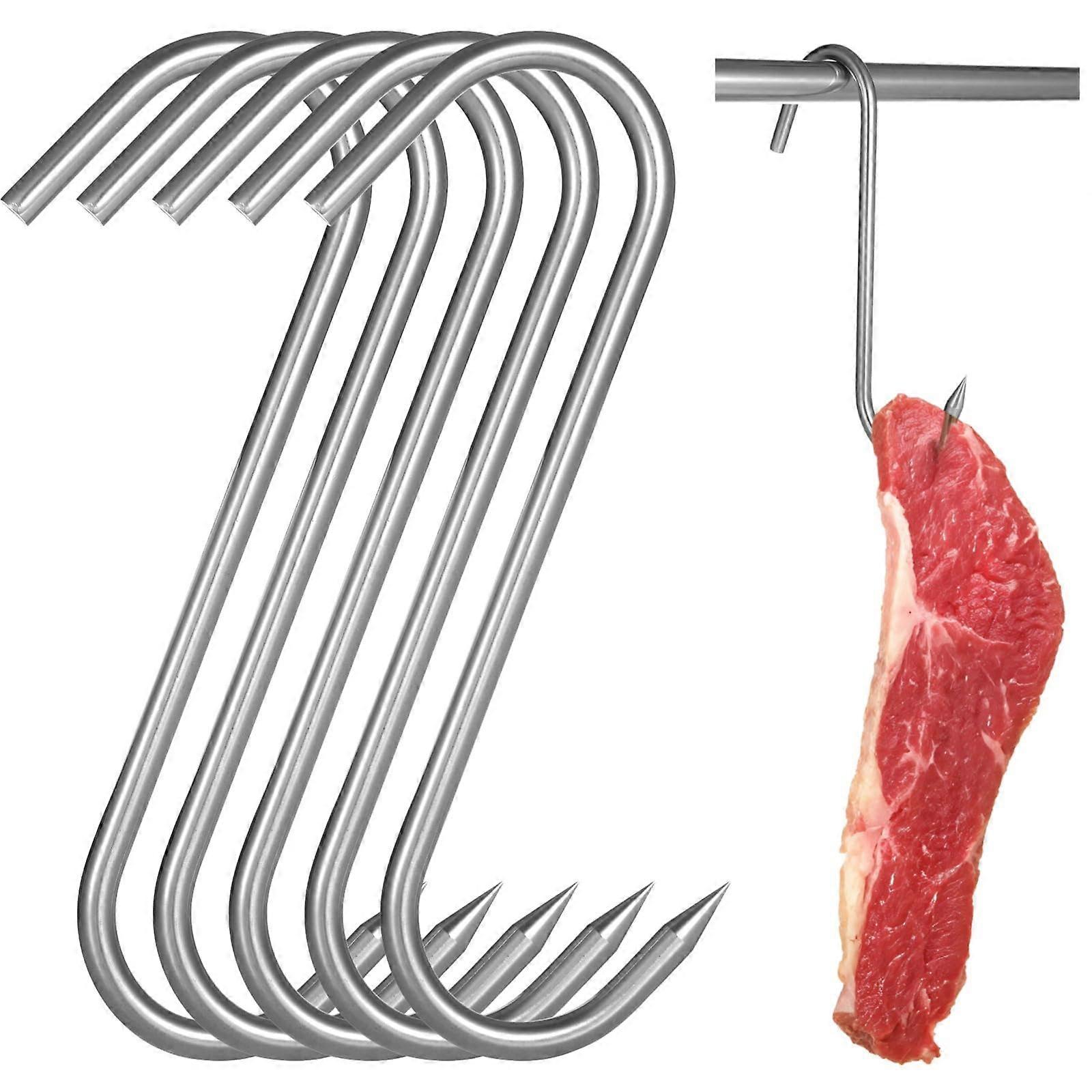 5 pieces Heavy Duty Meat Hooks, 25.4 cm Stainless Steel SHooks for Hanging Beef, Pork, Deer Ideal for Butchering, Grilling, and Roasting
