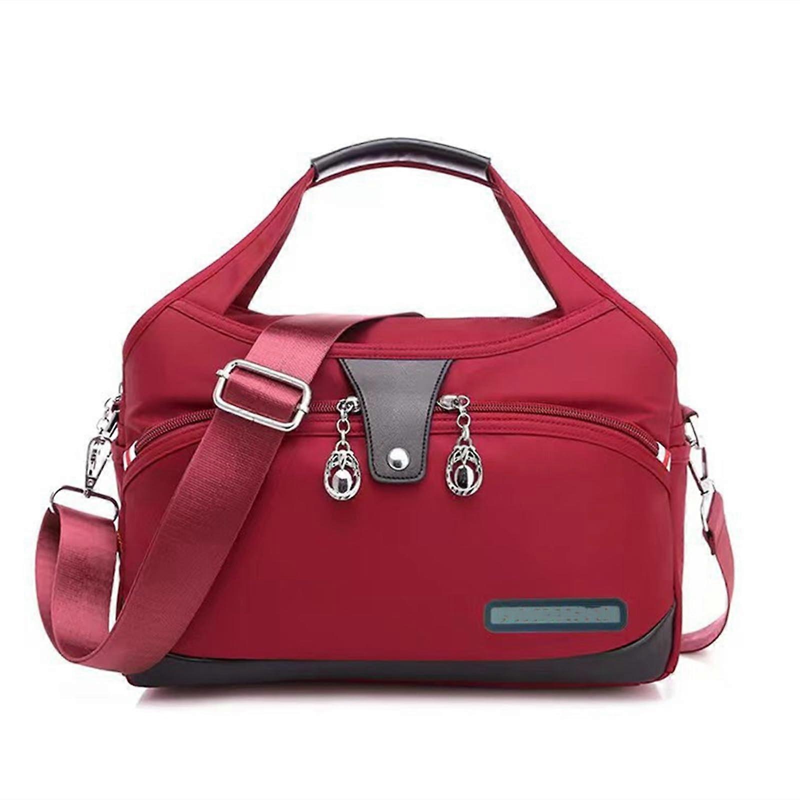Blaciokamith Tote Bag, Lightweight Waterproof Red Handbag with Multi-Pockets, Soft Side Underseat Crossbody Bag
