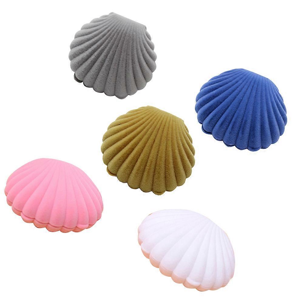 Shell Shaped Earring Case for Storage Use Assorted Color Flannel Material Compact Lightweight 5 Pieces